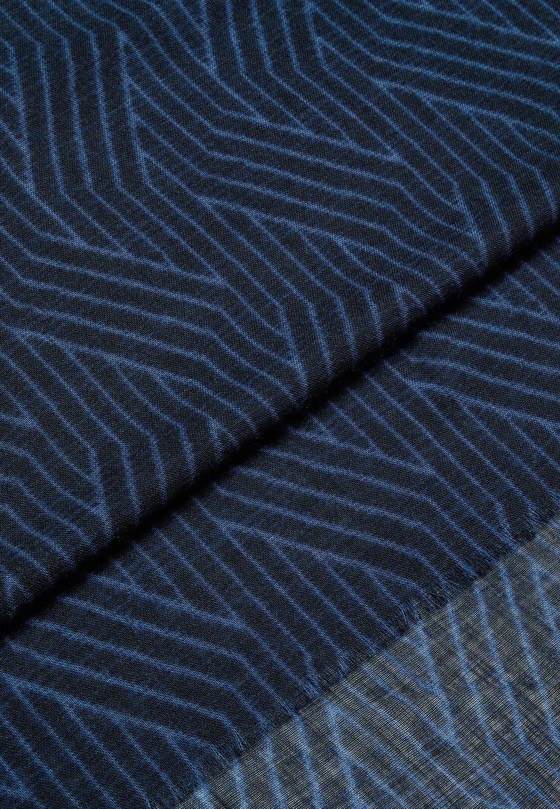 Blue Herringbone Wool Scarf, Navy blue, large image number 2