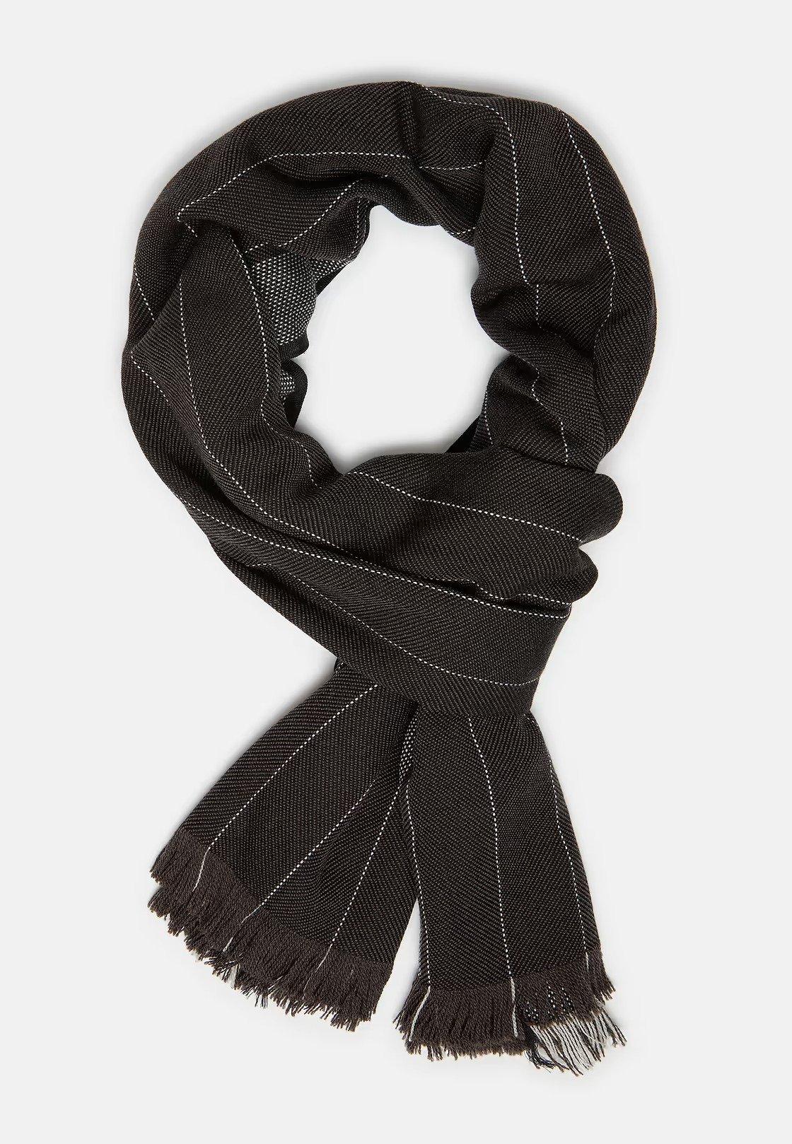 Brown Striped Print Rectangle Scarf, 3901_DKBR, large image number 0