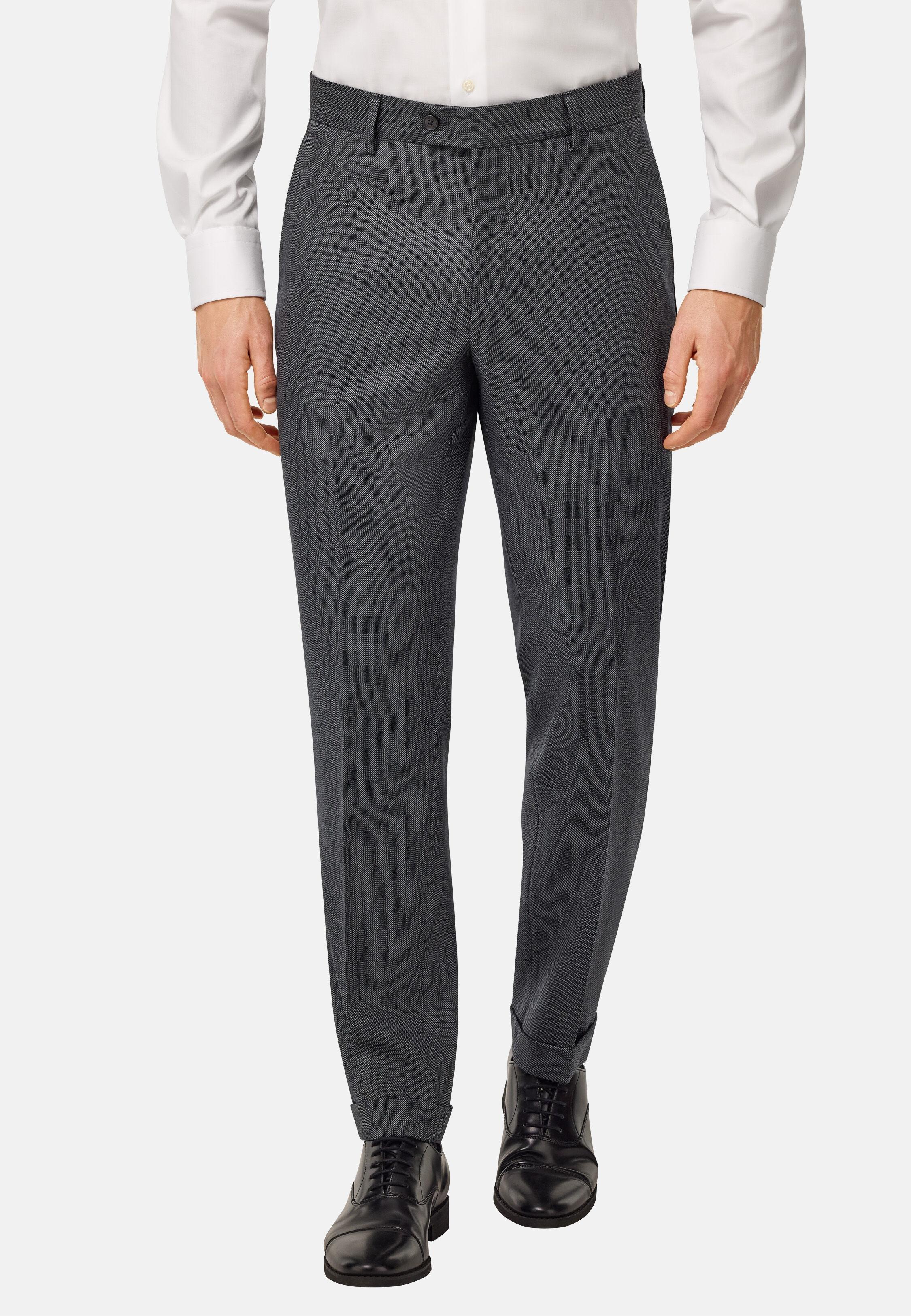 Trousers in Pure Wool Bird's Eye, Medium Grey, Medium grey, large image number 0