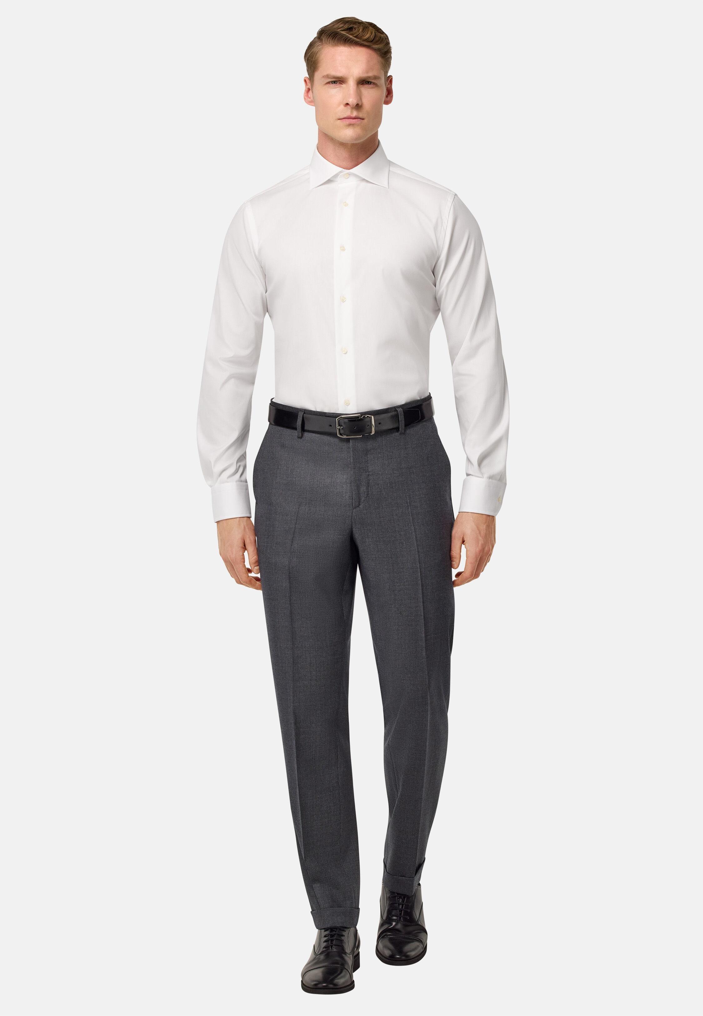 Trousers in Pure Wool Bird's Eye, Medium Grey, Medium grey, large image number 1