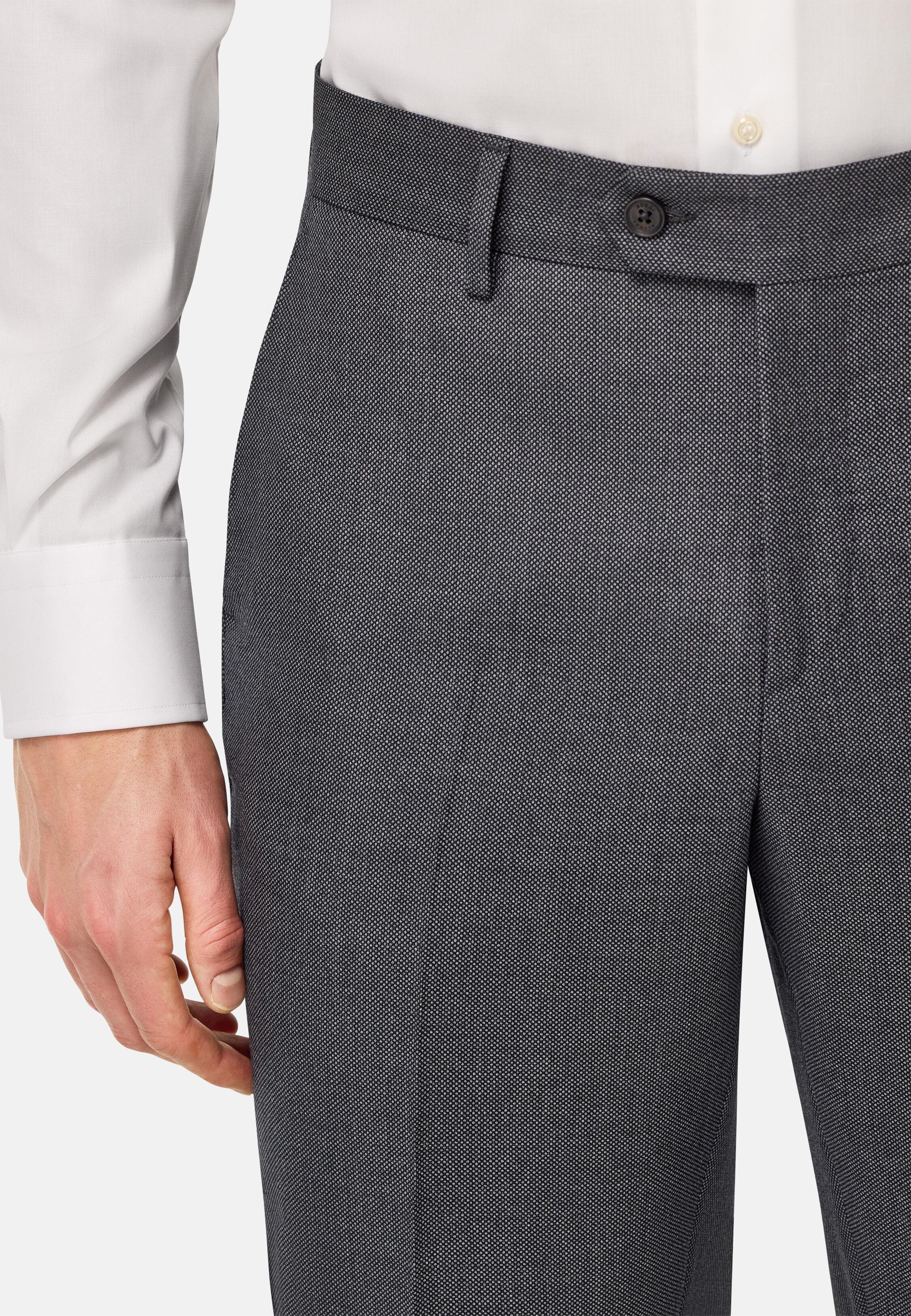 Trousers in Pure Wool Bird's Eye, Medium Grey, Medium grey, large image number 3