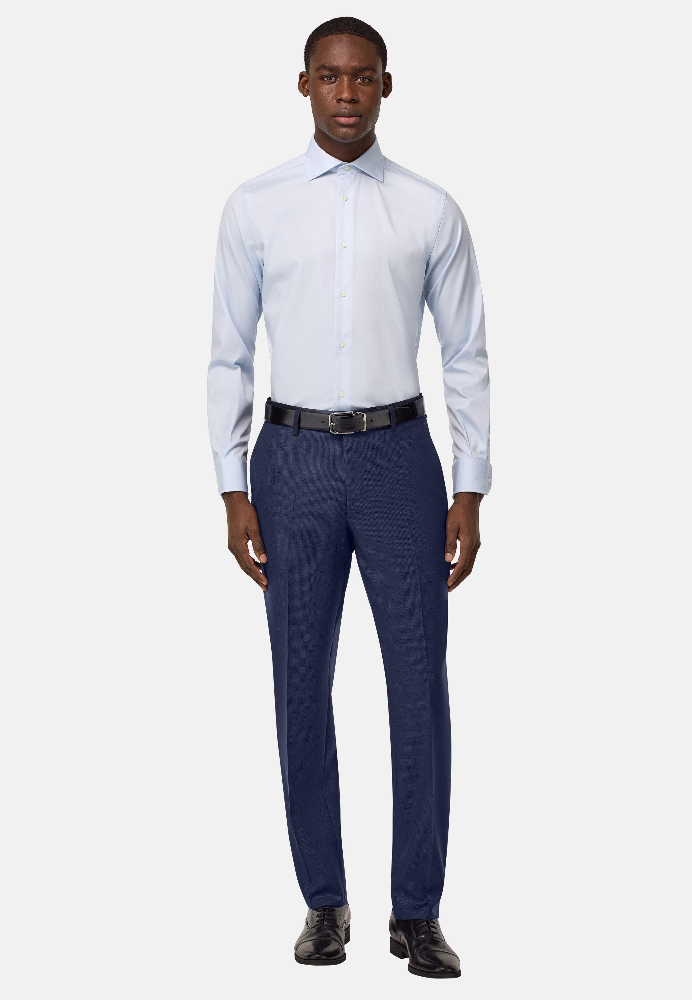 Trousers in Pure Wool Bird's Eye, Blue, Bluette, large image number 1