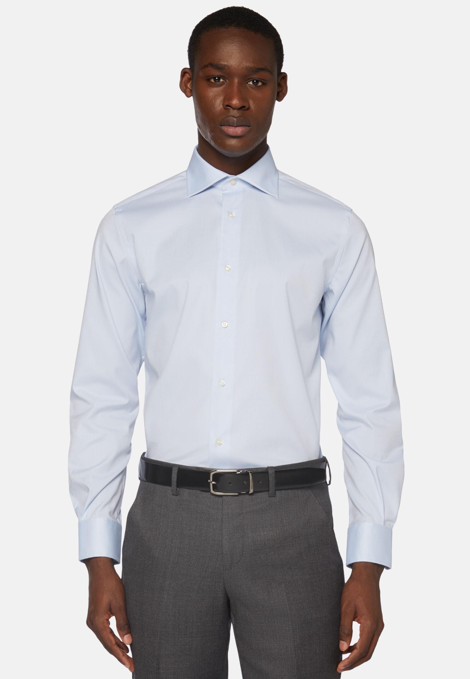 قميص قطني بنسيج Pinpoint بقصة عادية أزرق, Light Blue, large image number 0