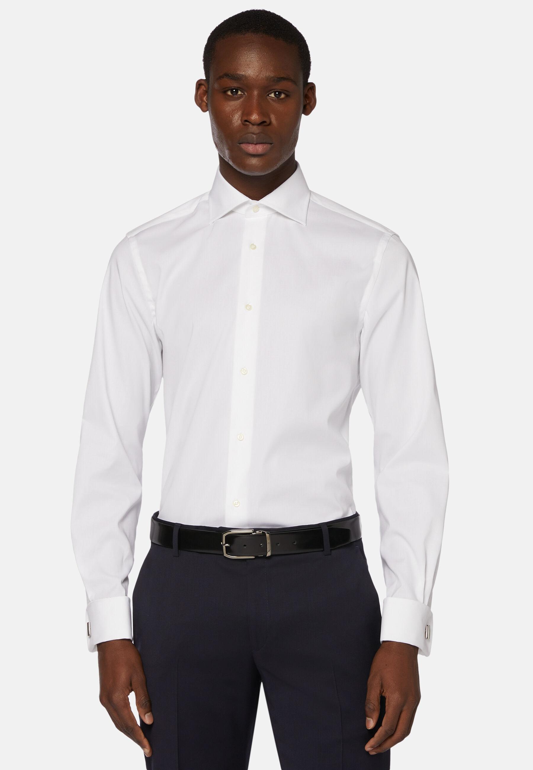 Slim Fit Pinpoint Cotton Shirt White, White, medium