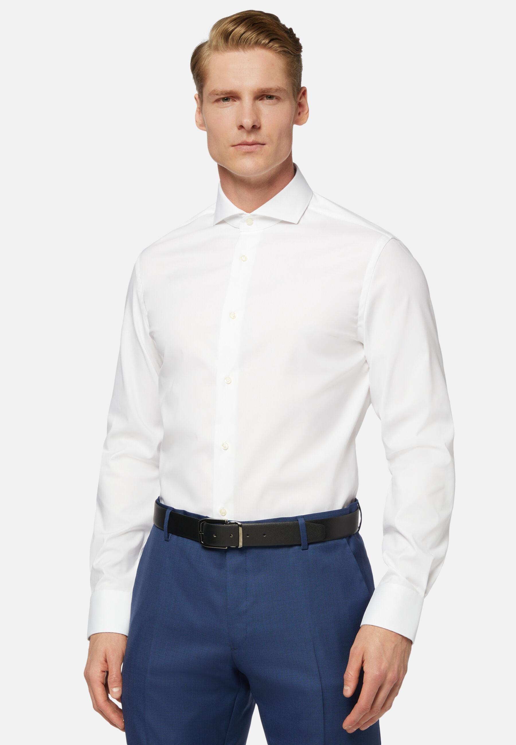 Slim Fit Pinpoint Cotton Shirt White, White, medium