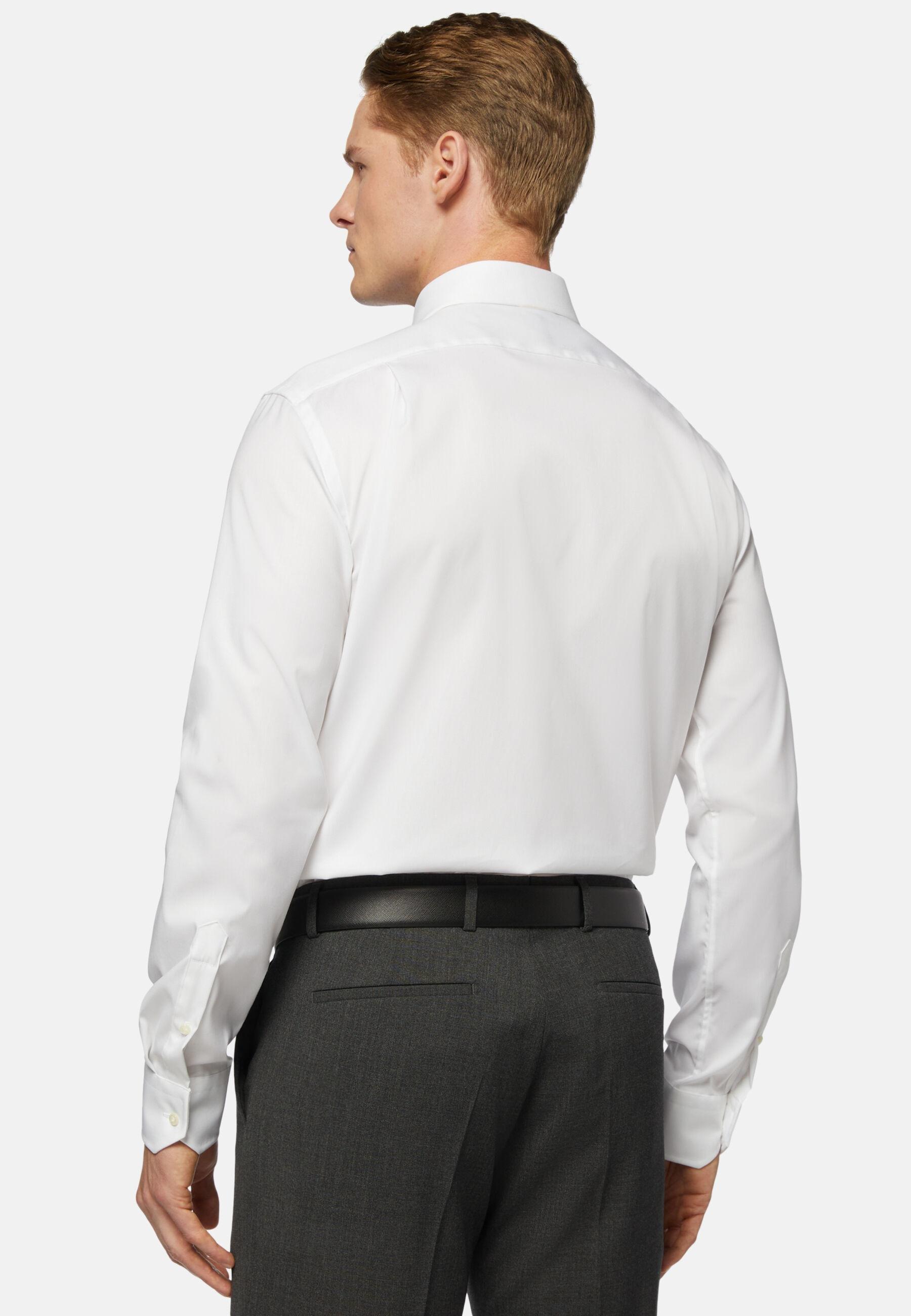 قميص قطني بنسيج Pinpoint بقصة طويلة أبيض, White, medium