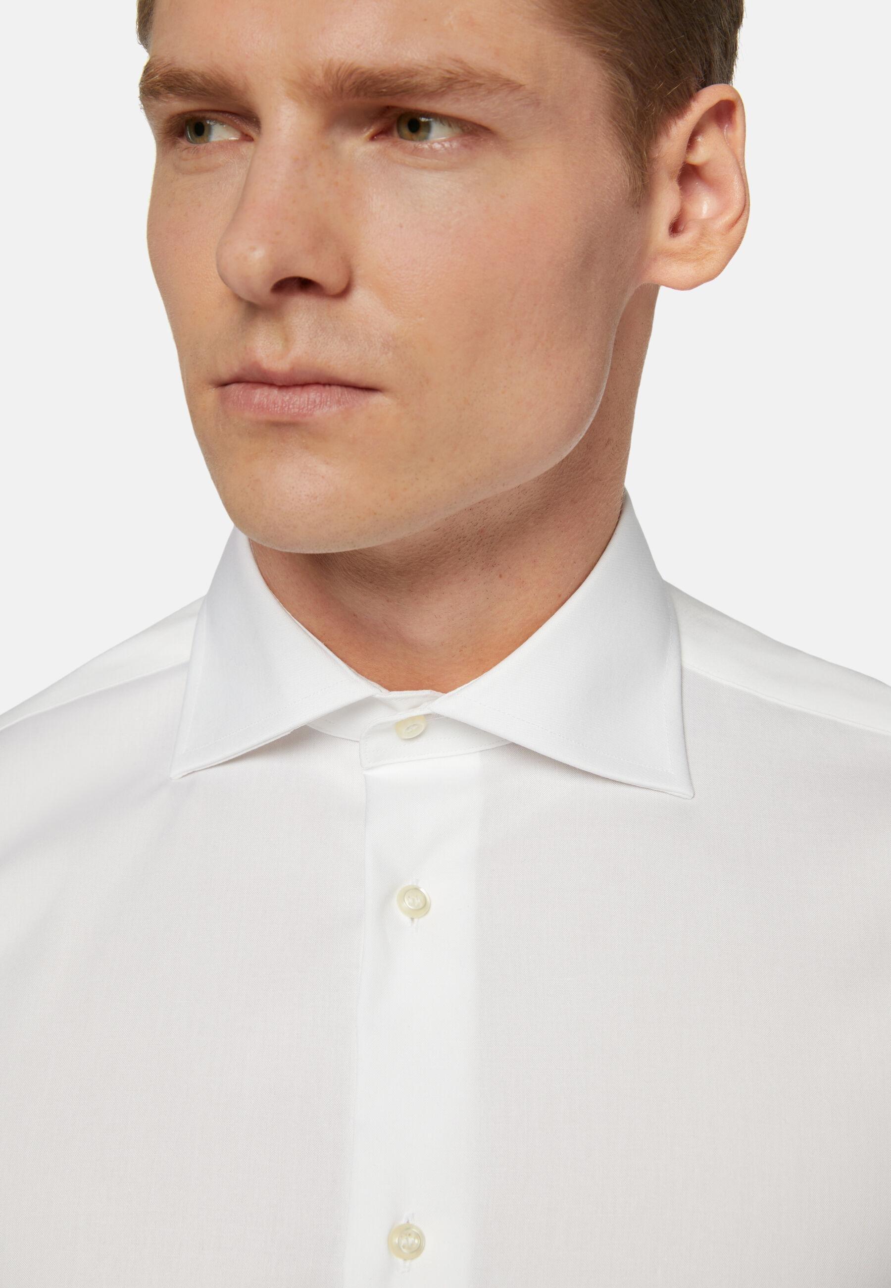قميص قطني بنسيج Pinpoint بقصة طويلة أبيض, White, medium