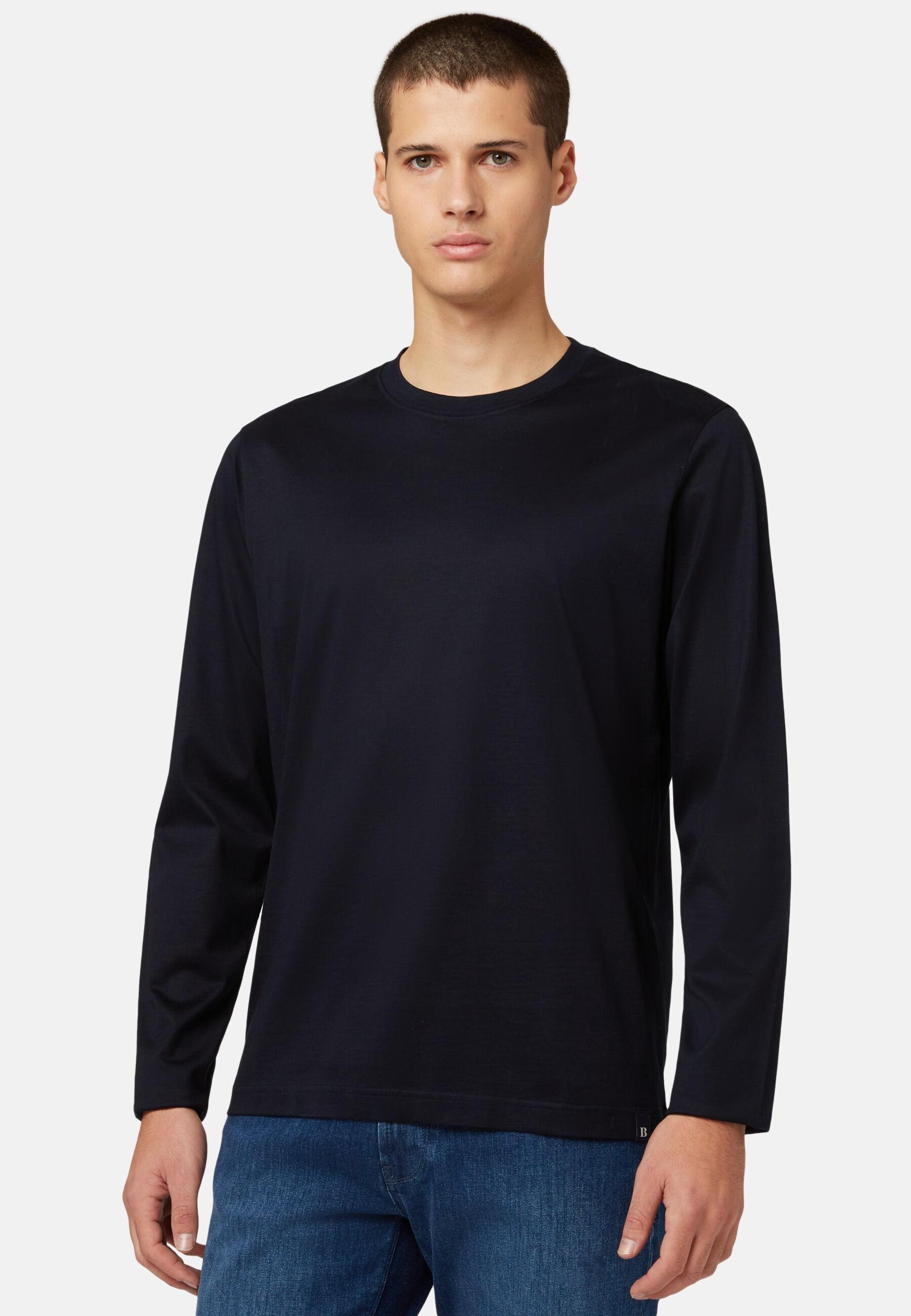 Long-sleeved Pima Cotton Jersey T-shirt Navy blue, Navy blue, medium