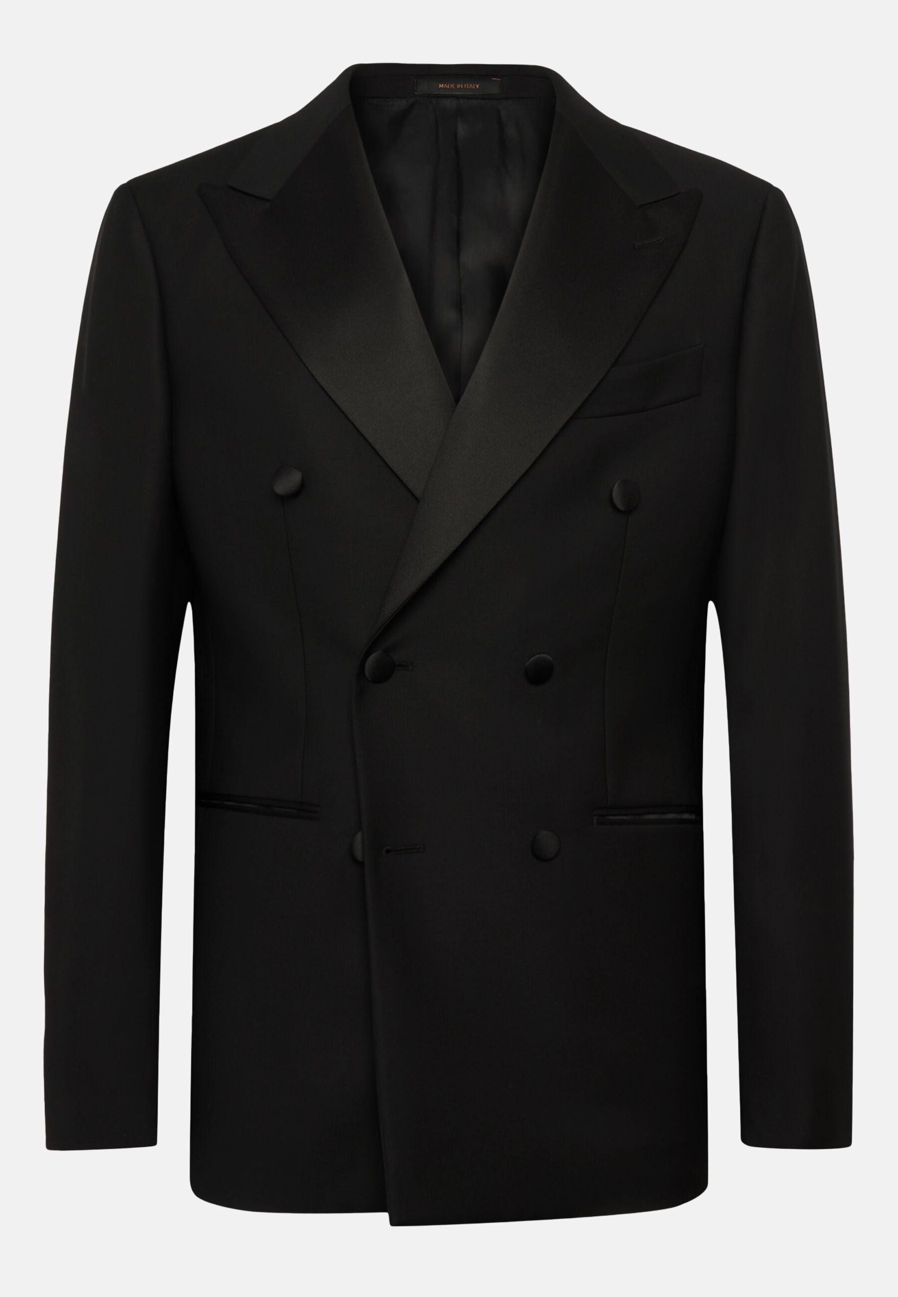Stretch Wool Double-Breasted Dinner Jacket With Peak Lapels Black, Black, large image number 3