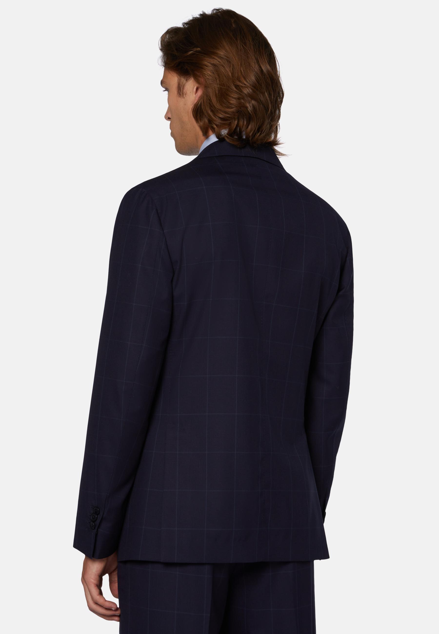 Windowpane Check Suit In Pure Wool Navy, , large image number 1