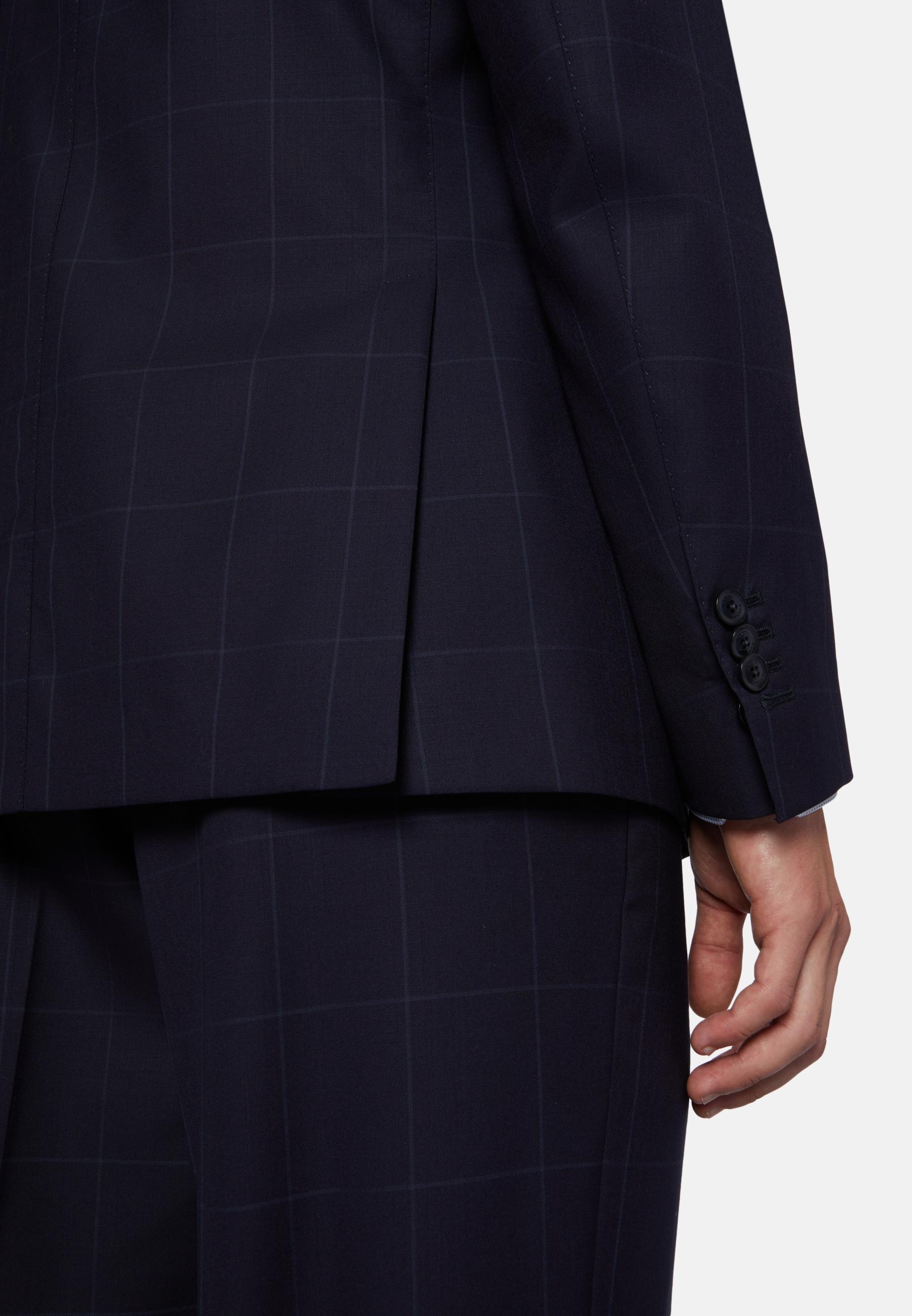 Windowpane Check Suit In Pure Wool Navy, , large image number 2