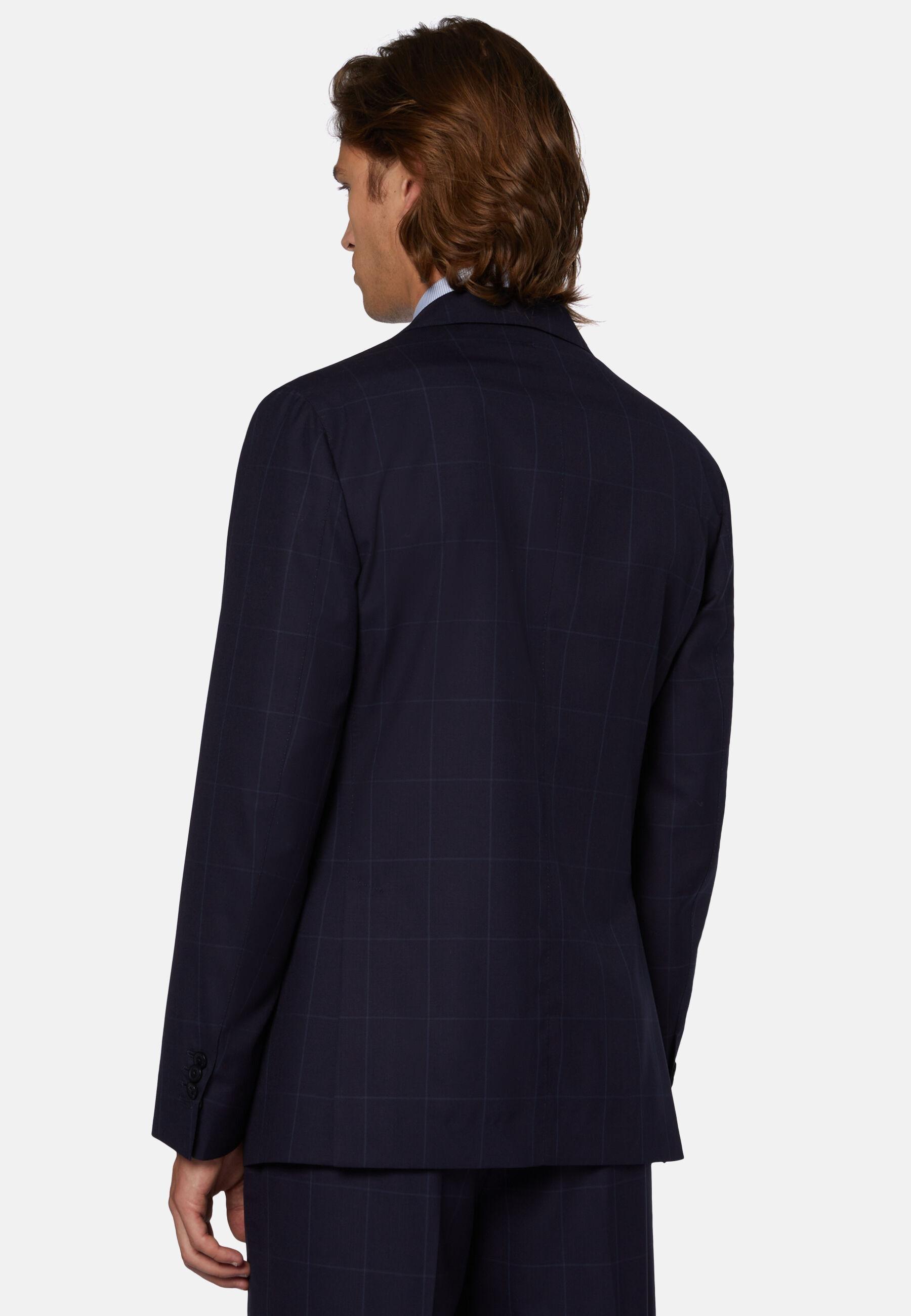 Windowpane Check Suit In Pure Wool Navy, Navy blue, large image number 3