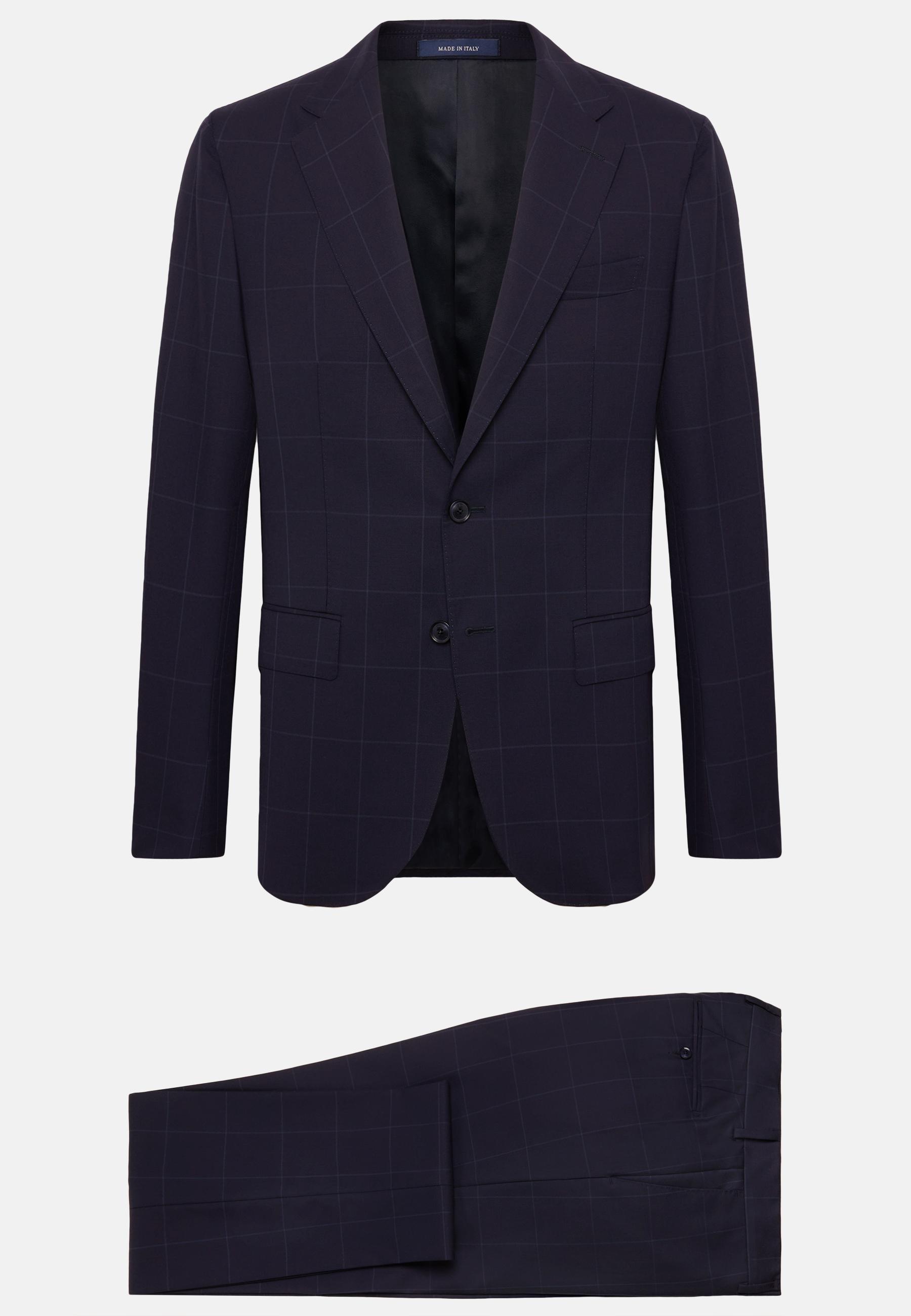 Windowpane Check Suit In Pure Wool Navy, , large image number 4