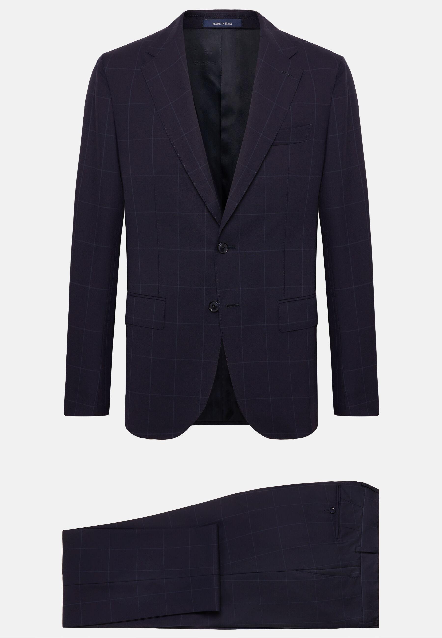 Windowpane Check Suit in Pure Wool, Navy Blue, Navy blue, large image number 10