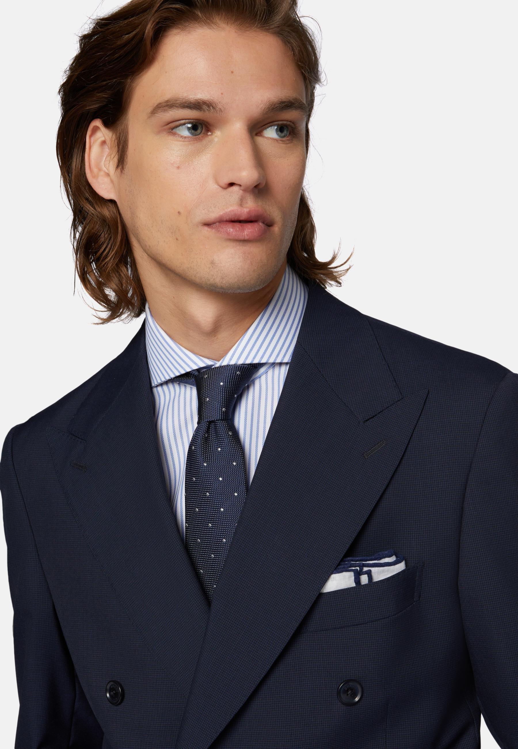 Boggi Milano - Navy Double-Breasted Houndstooth Suit