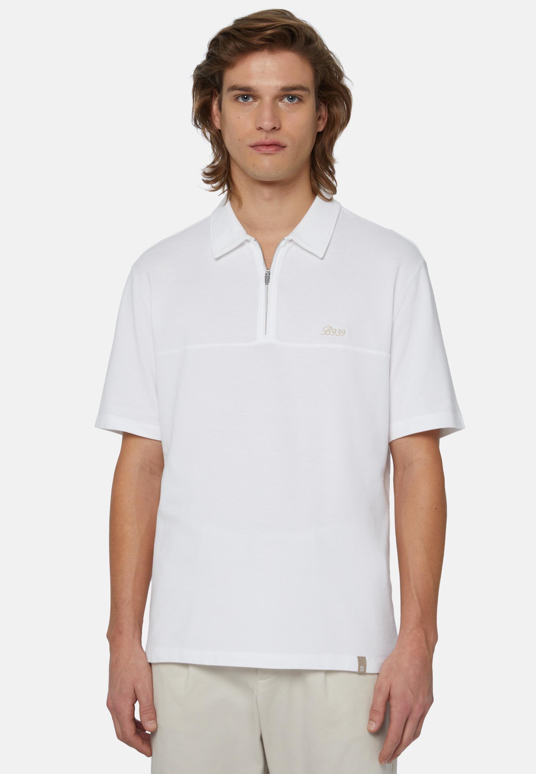 Organic Cotton Blend Piqu&eacute; Polo Shirt White, White, medium