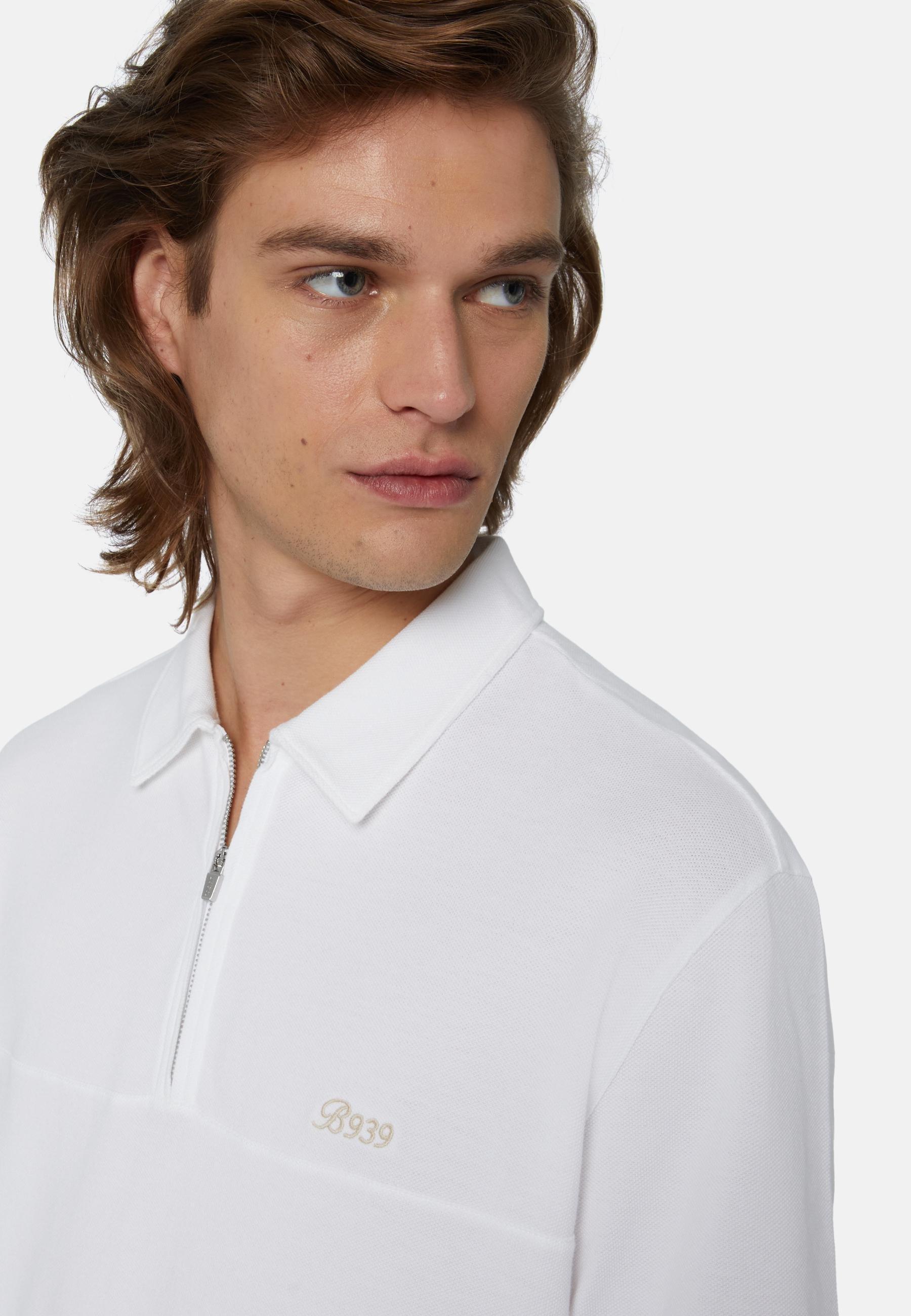 Organic Cotton Blend Piqué Polo Shirt White, , large image number 1