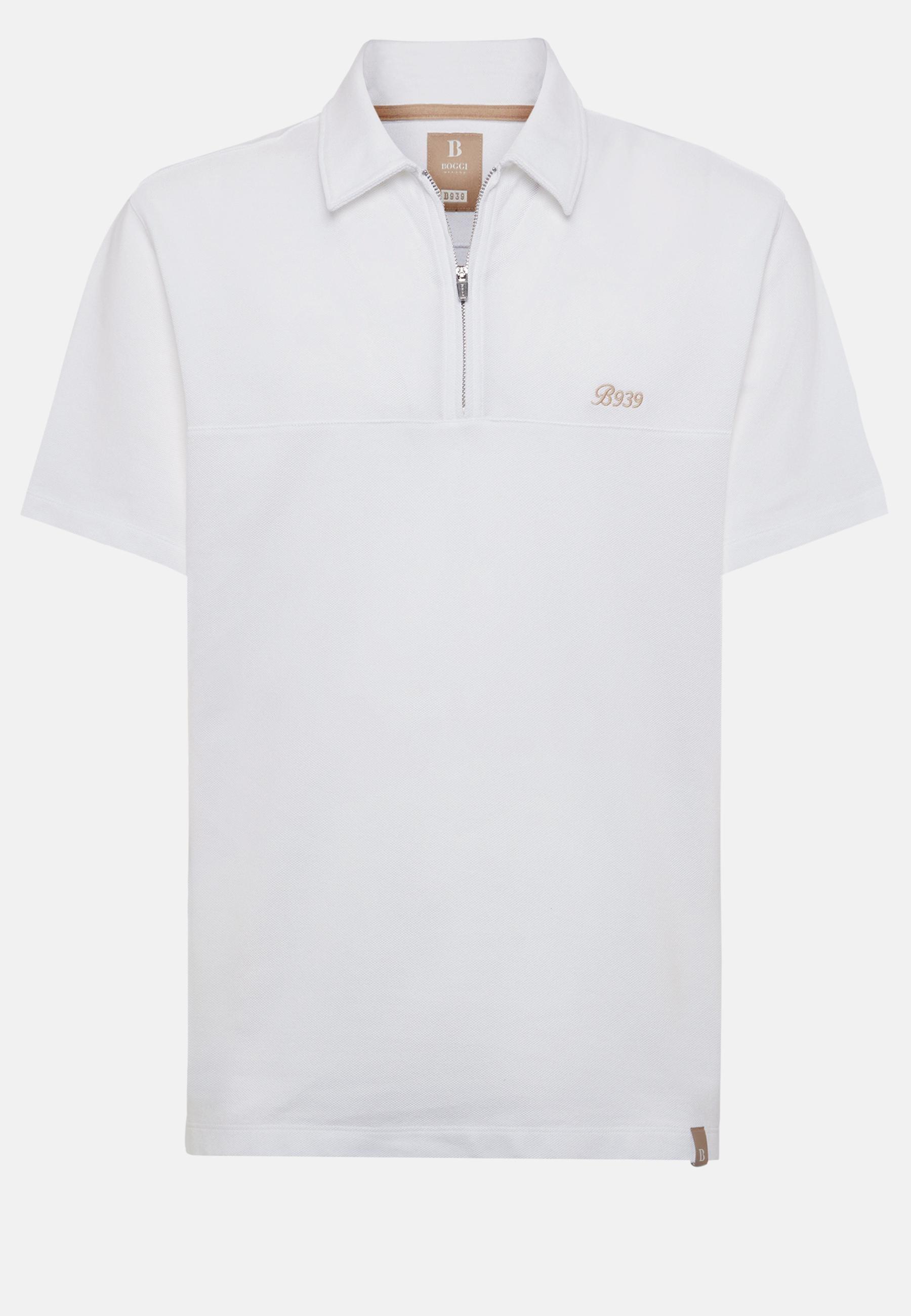 Organic Cotton Blend Piqu&eacute; Polo Shirt White, White, large image number 6