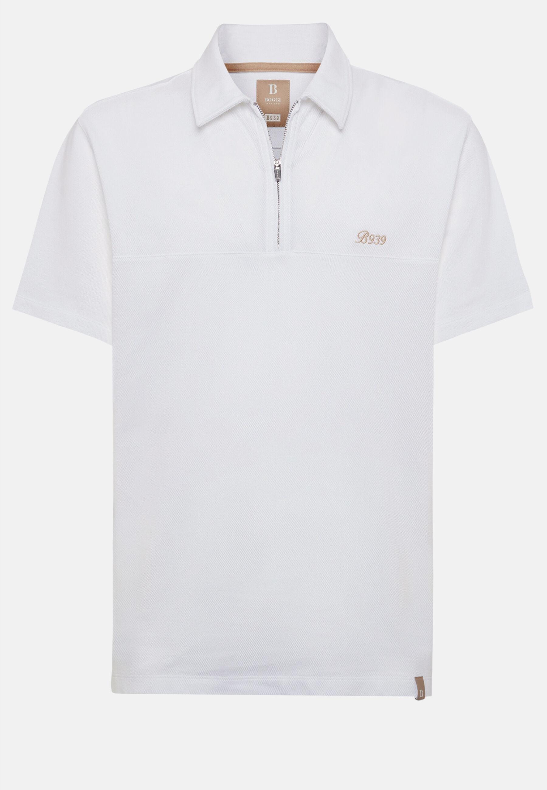 Organic Cotton Blend Piqu&eacute; Polo Shirt White, White, large image number 7