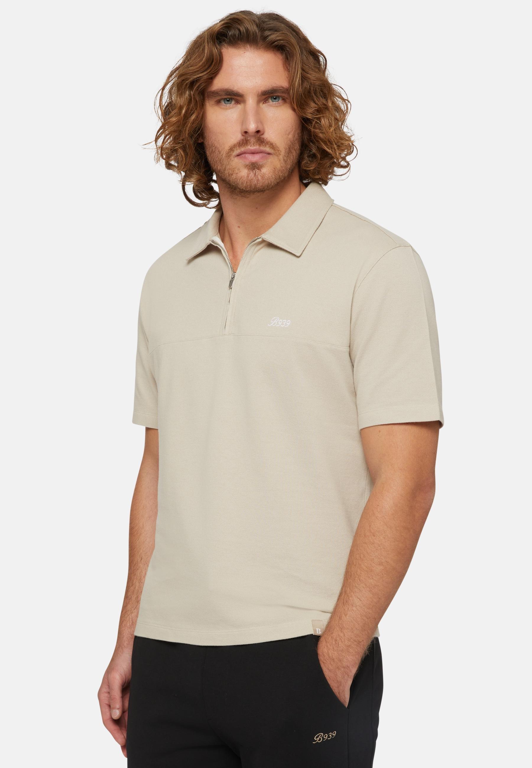 Organic Cotton Blend Piquã© Polo Shirt Beige, , large image number 0