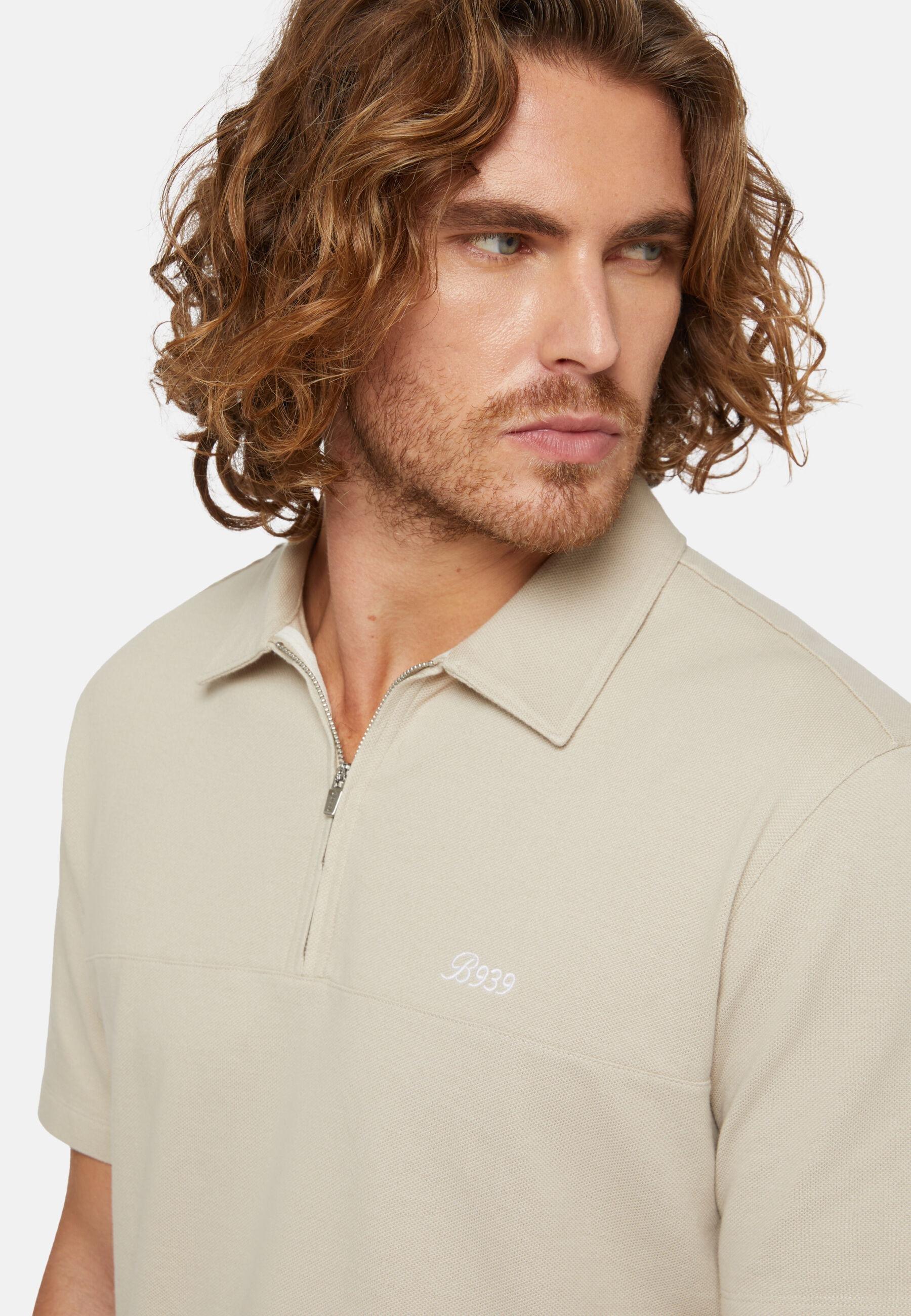 Polo Shirt in Organic Cotton Blend Piqu&eacute;&copy;, Beige, Beige, large image number 4
