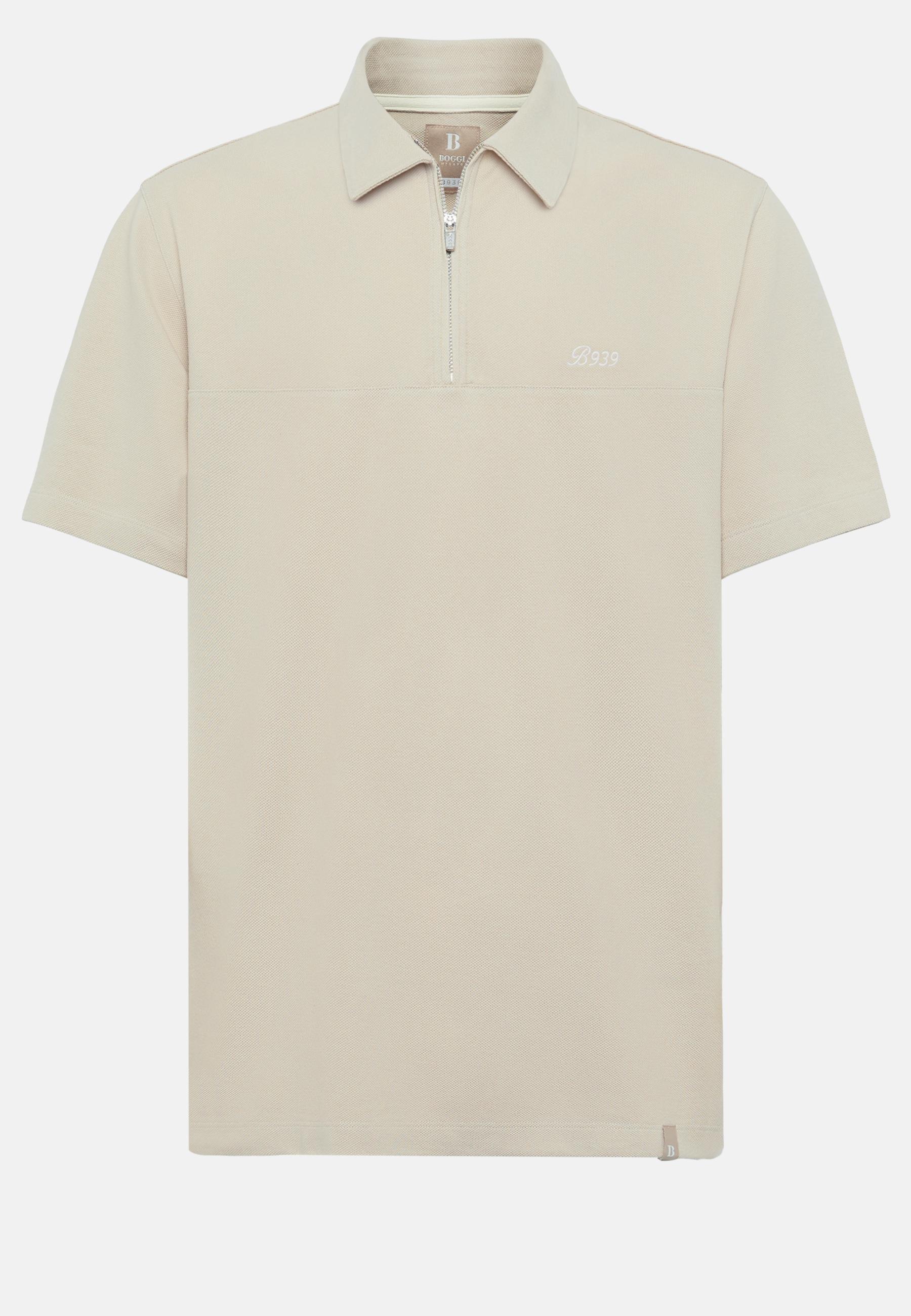 Polo Shirt in Organic Cotton Blend Piqu&eacute;&copy;, Beige, Beige, large image number 5