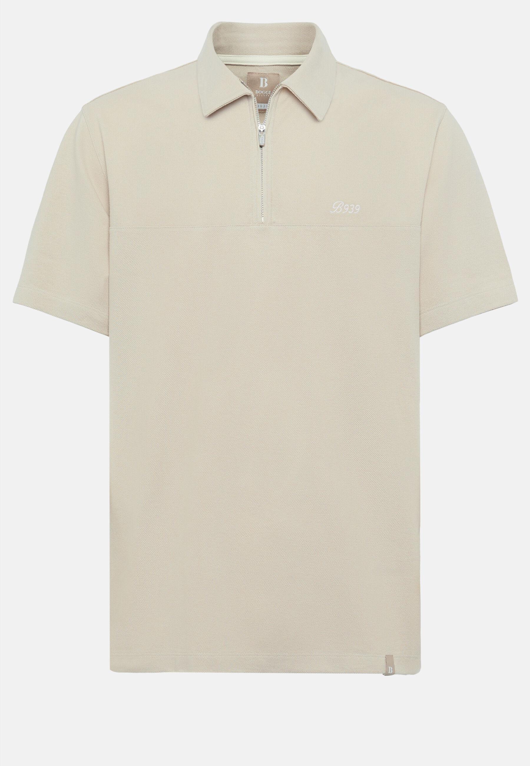 Polo Shirt in Organic Cotton Blend Piqu&eacute;&copy;, Beige, Beige, large image number 6
