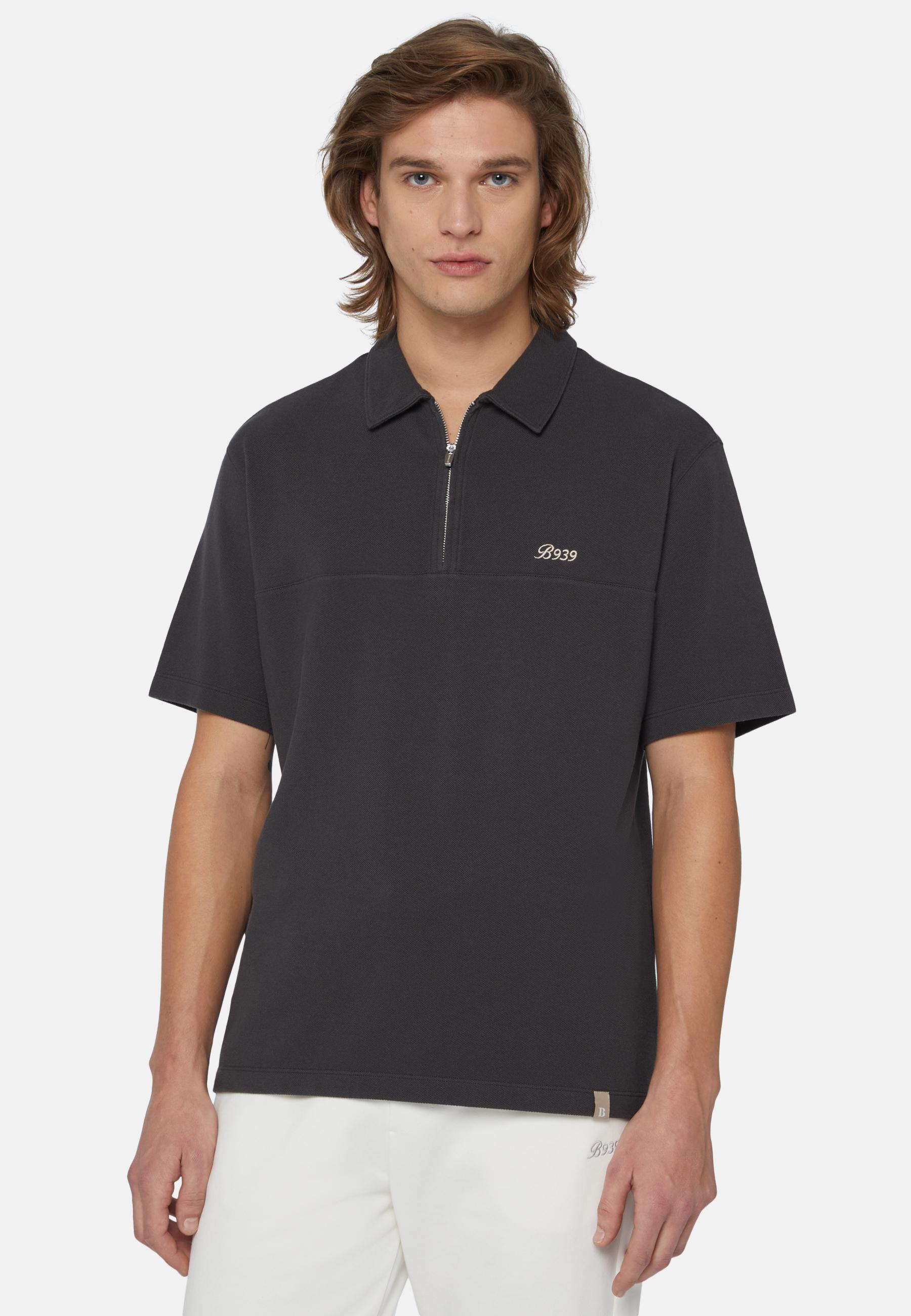 Organic Cotton Blend Piquã© Polo Shirt Black, , large image number 0