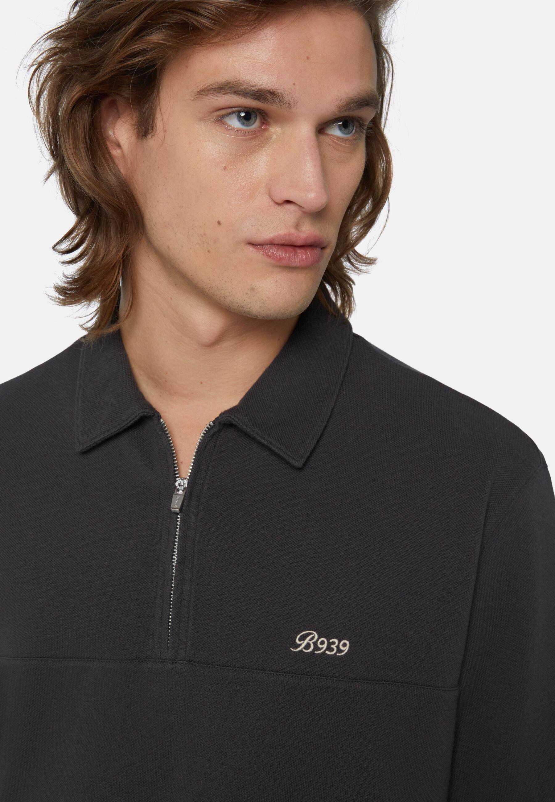 Organic Cotton Blend Piqu&atilde;&copy; Polo Shirt Black, Black, large image number 5
