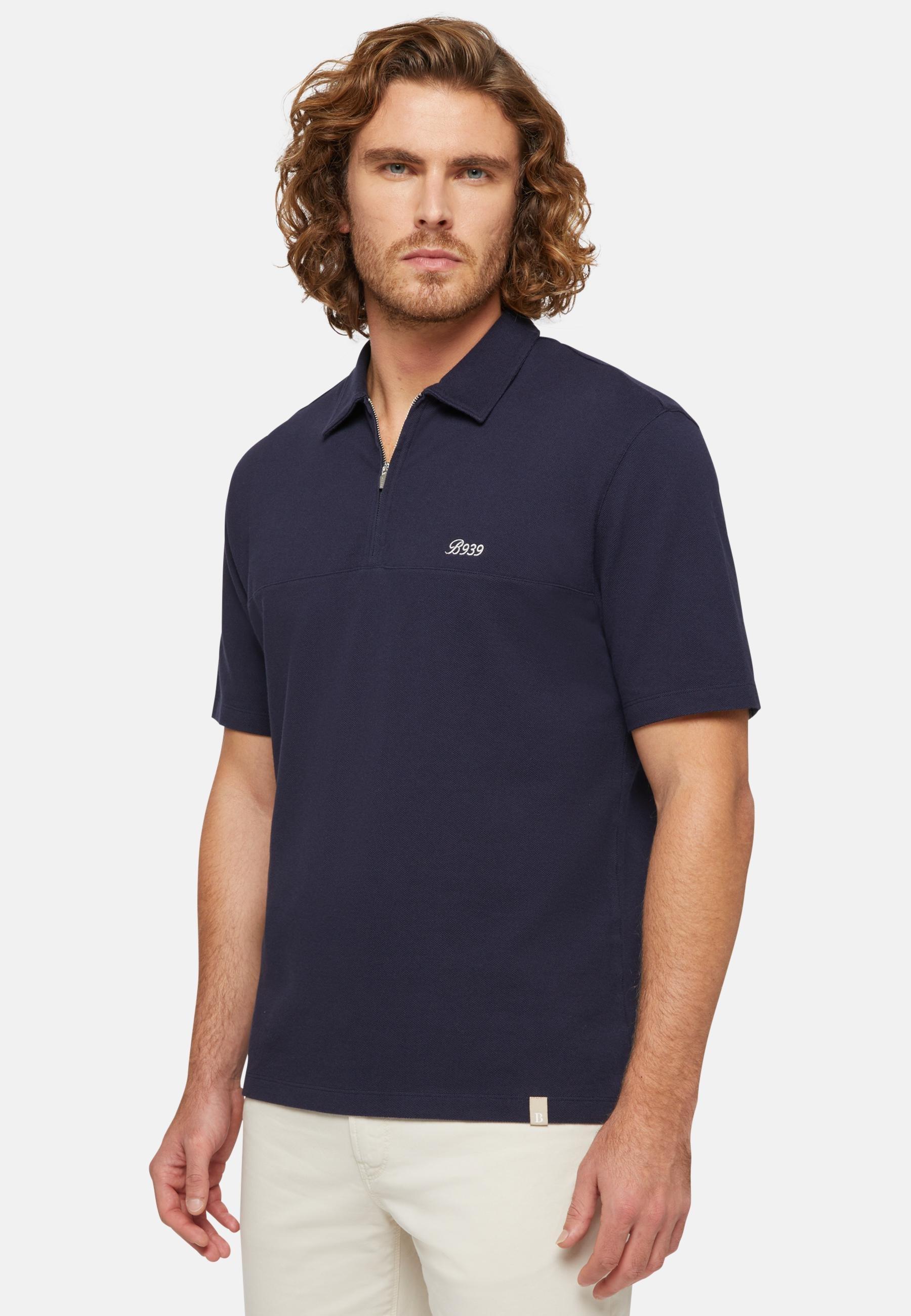 Organic Cotton Blend Piquã© Polo Shirt Navy, Navy blue, large image number 0
