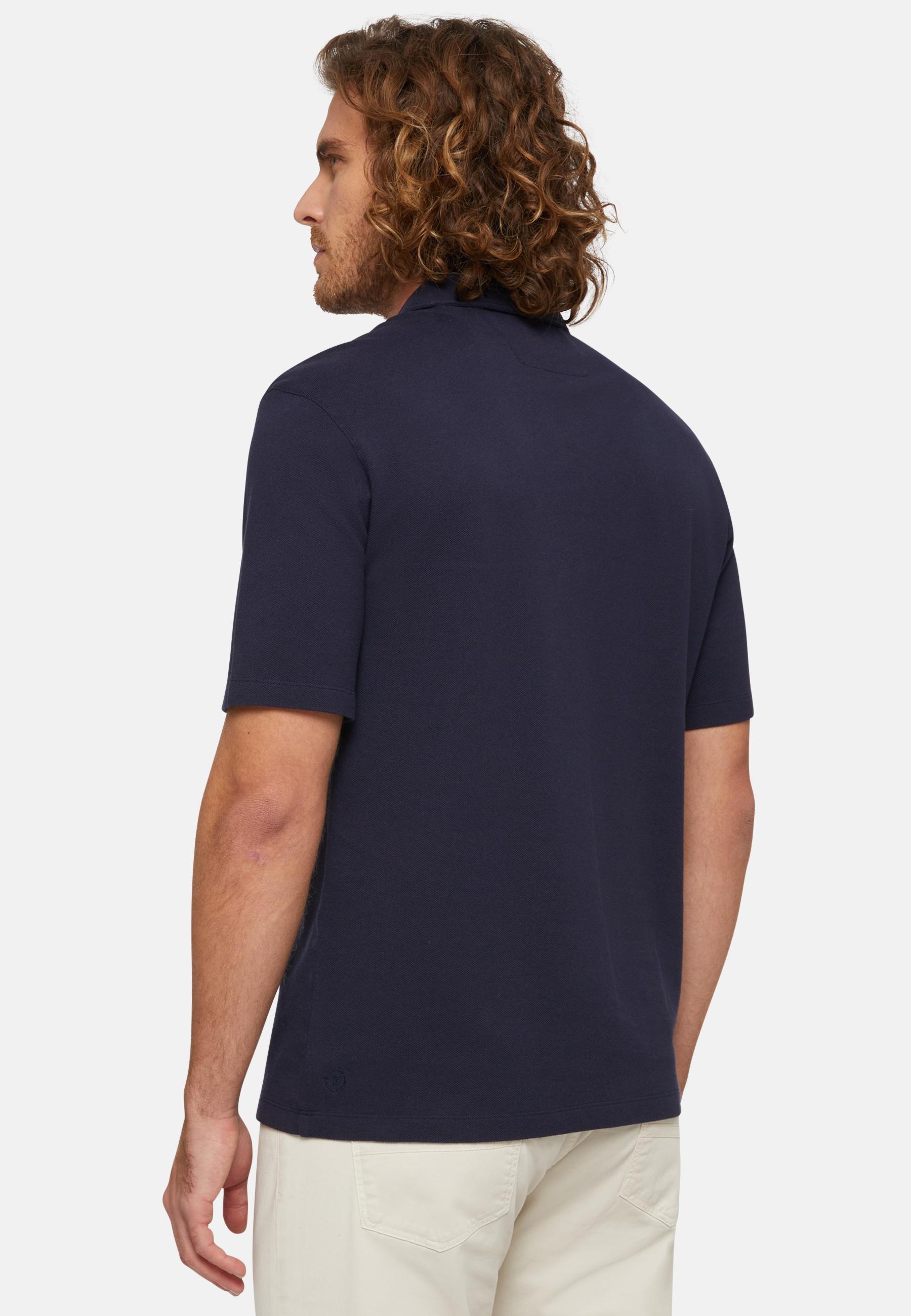 Organic Cotton Blend Piquã© Polo Shirt Navy, Navy blue, large image number 1