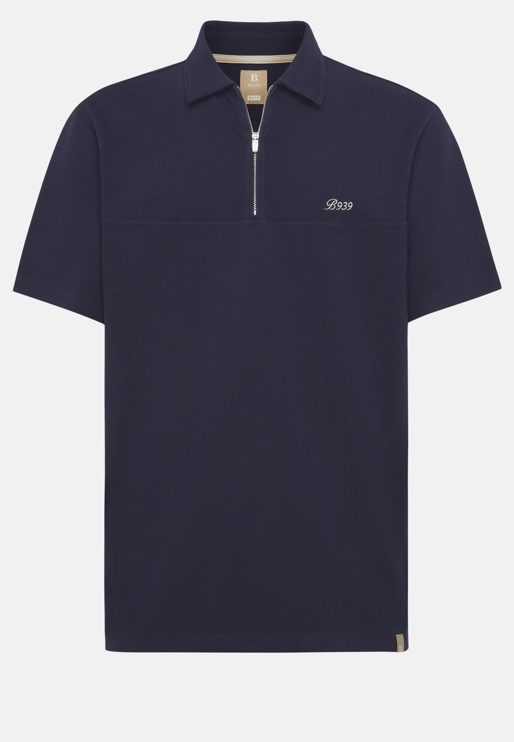 Organic Cotton Blend Piquã© Polo Shirt Navy, Navy blue, large image number 3