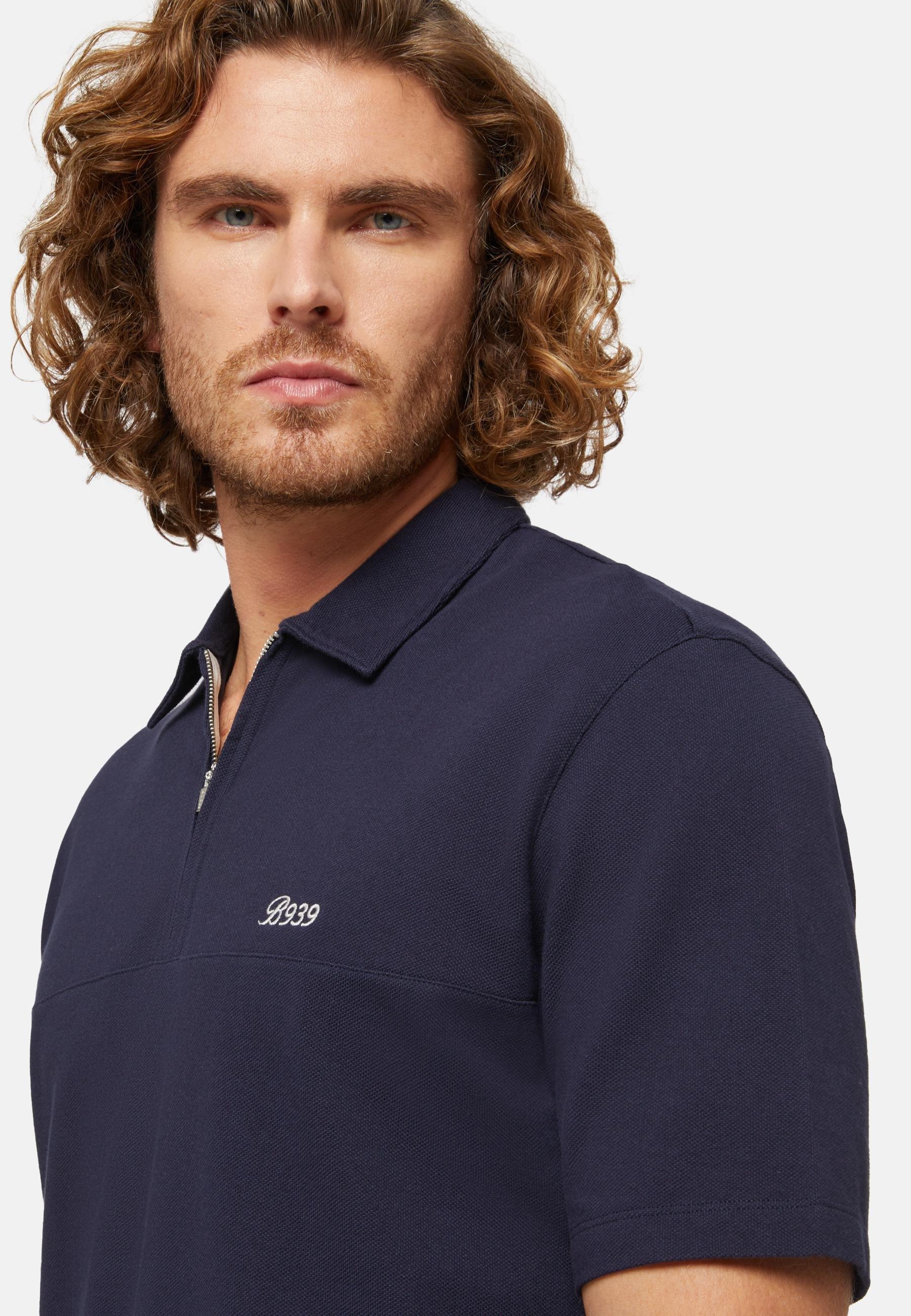 Organic Cotton Blend Piqu&atilde;&copy; Polo Shirt Navy, Navy blue, large image number 4
