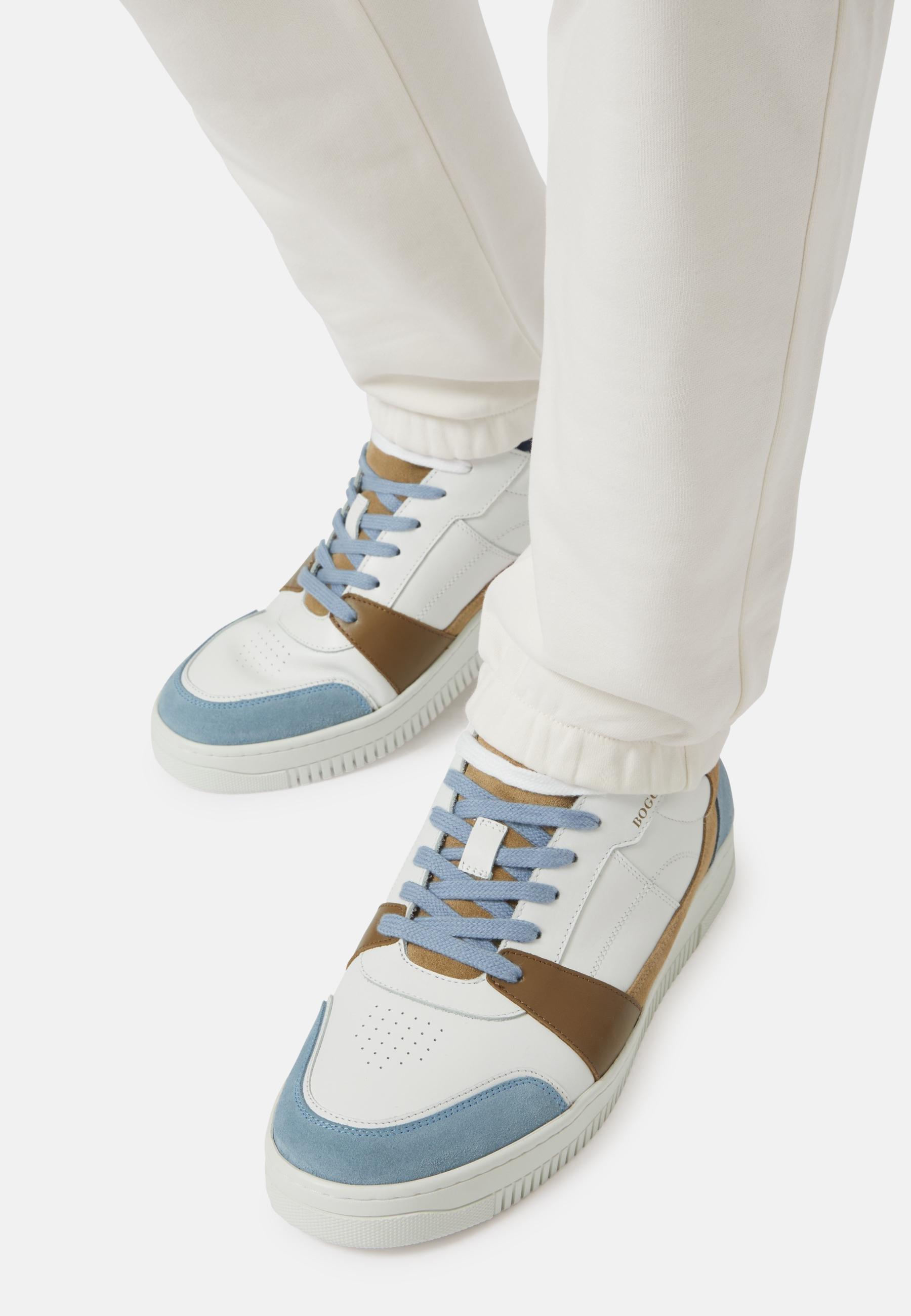 Boggi Milano - Beige And Sky Blue Leather Trainers