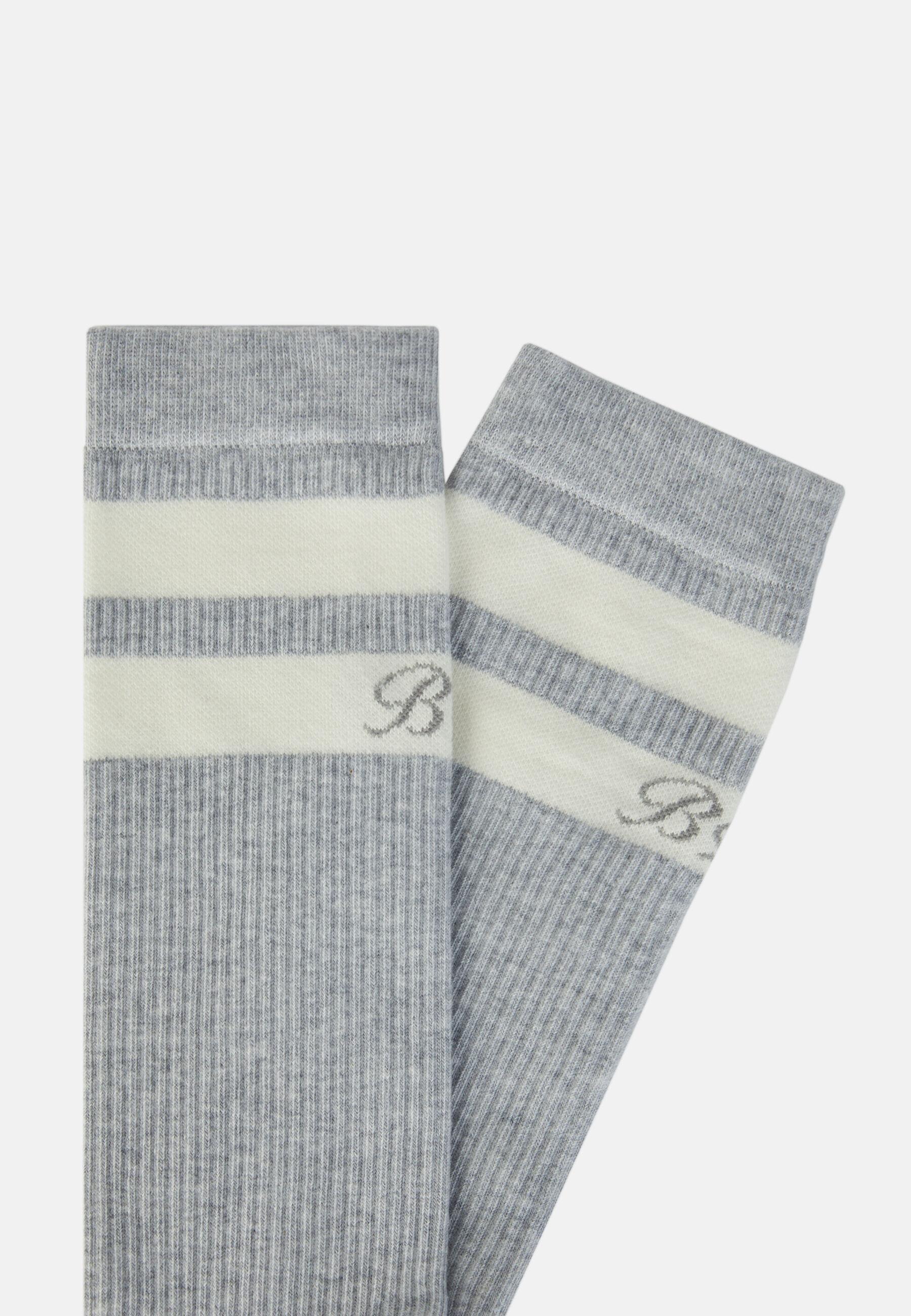 Double Striped Socks In A Cotton Blend Grey, Grey, medium
