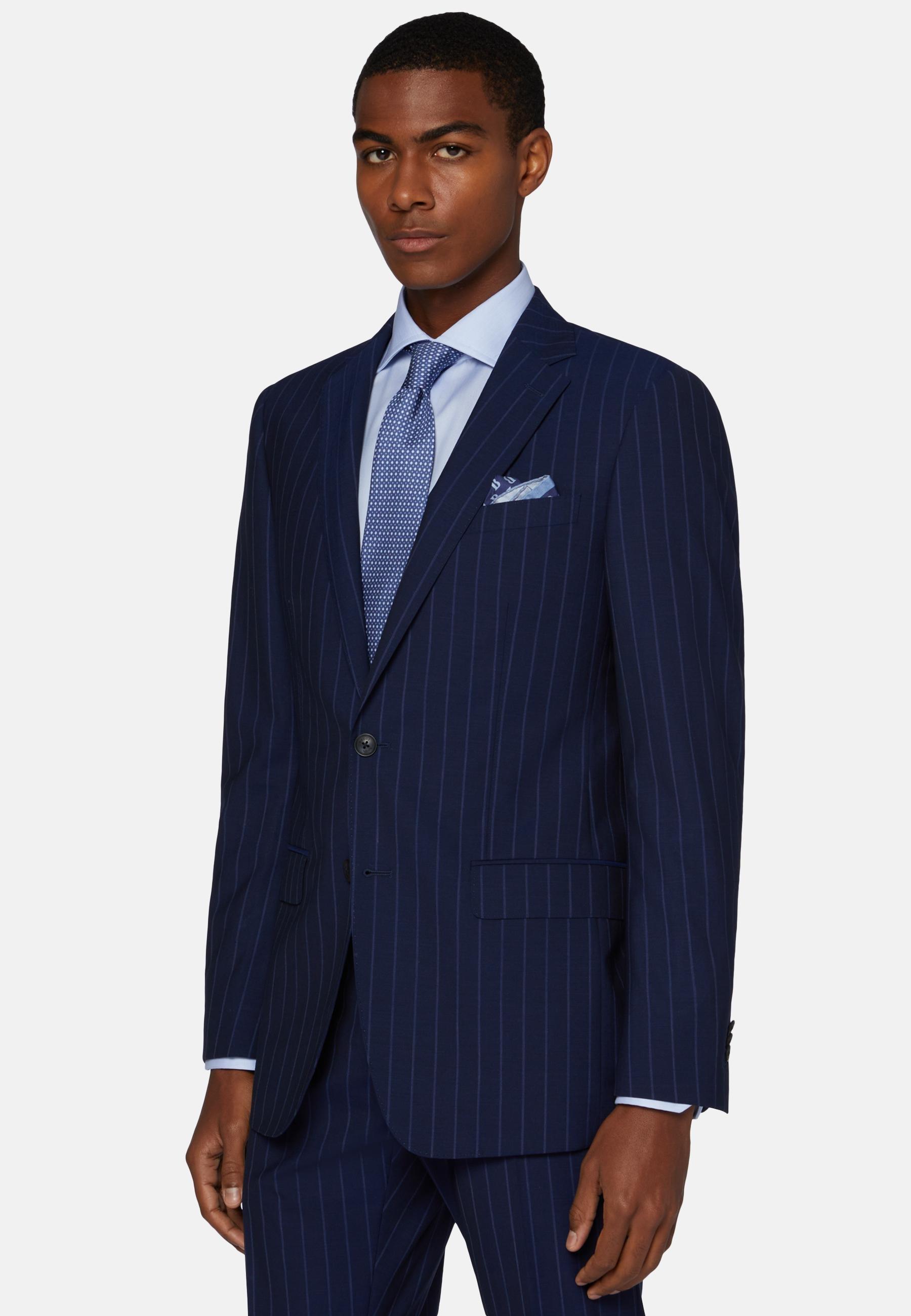 Pinstripe Suit In Stretch Wool Navy, , large image number 0