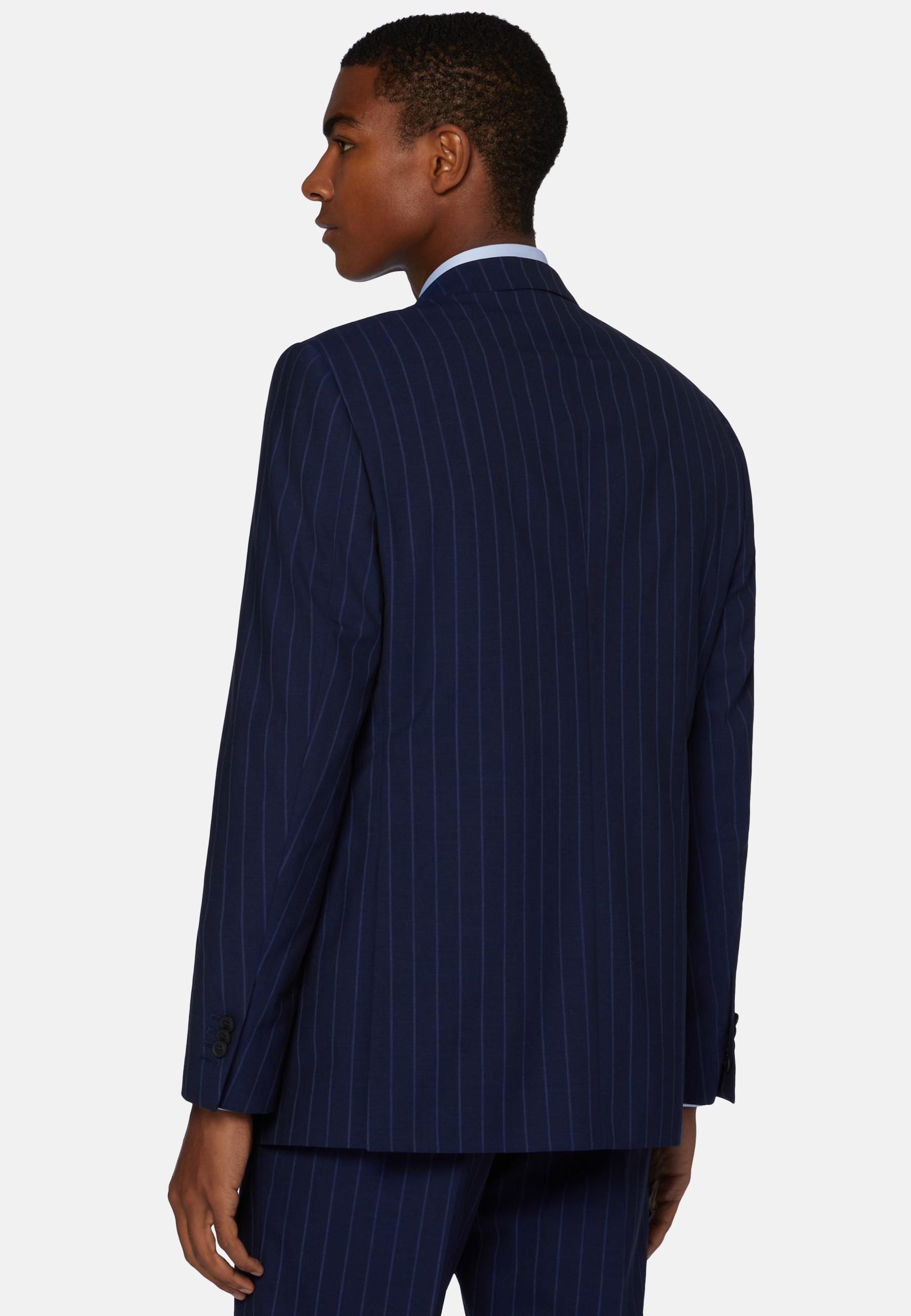 Pinstripe Suit In Stretch Wool Navy, , large image number 1