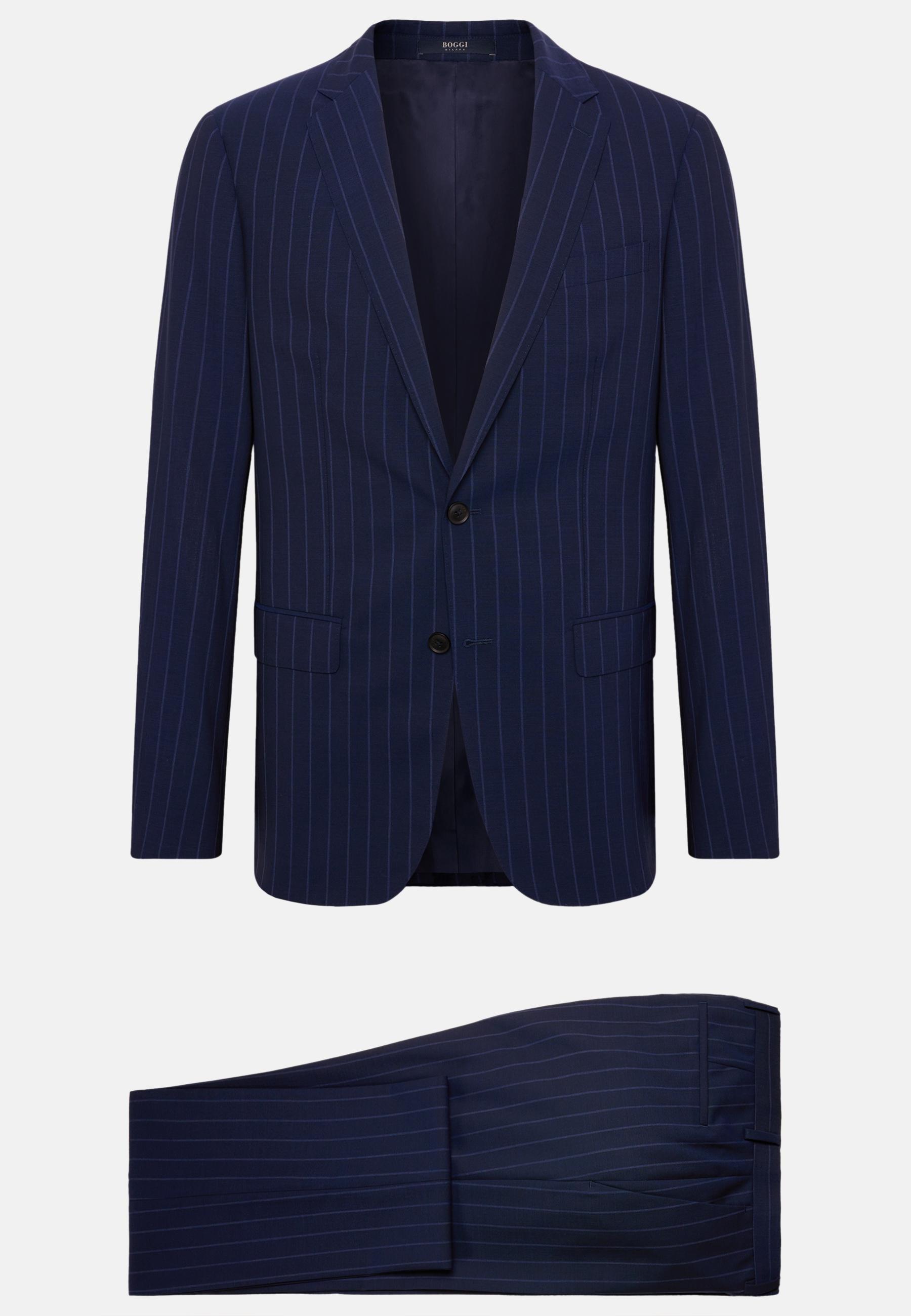 Pinstripe Suit In Stretch Wool Navy, , large image number 4