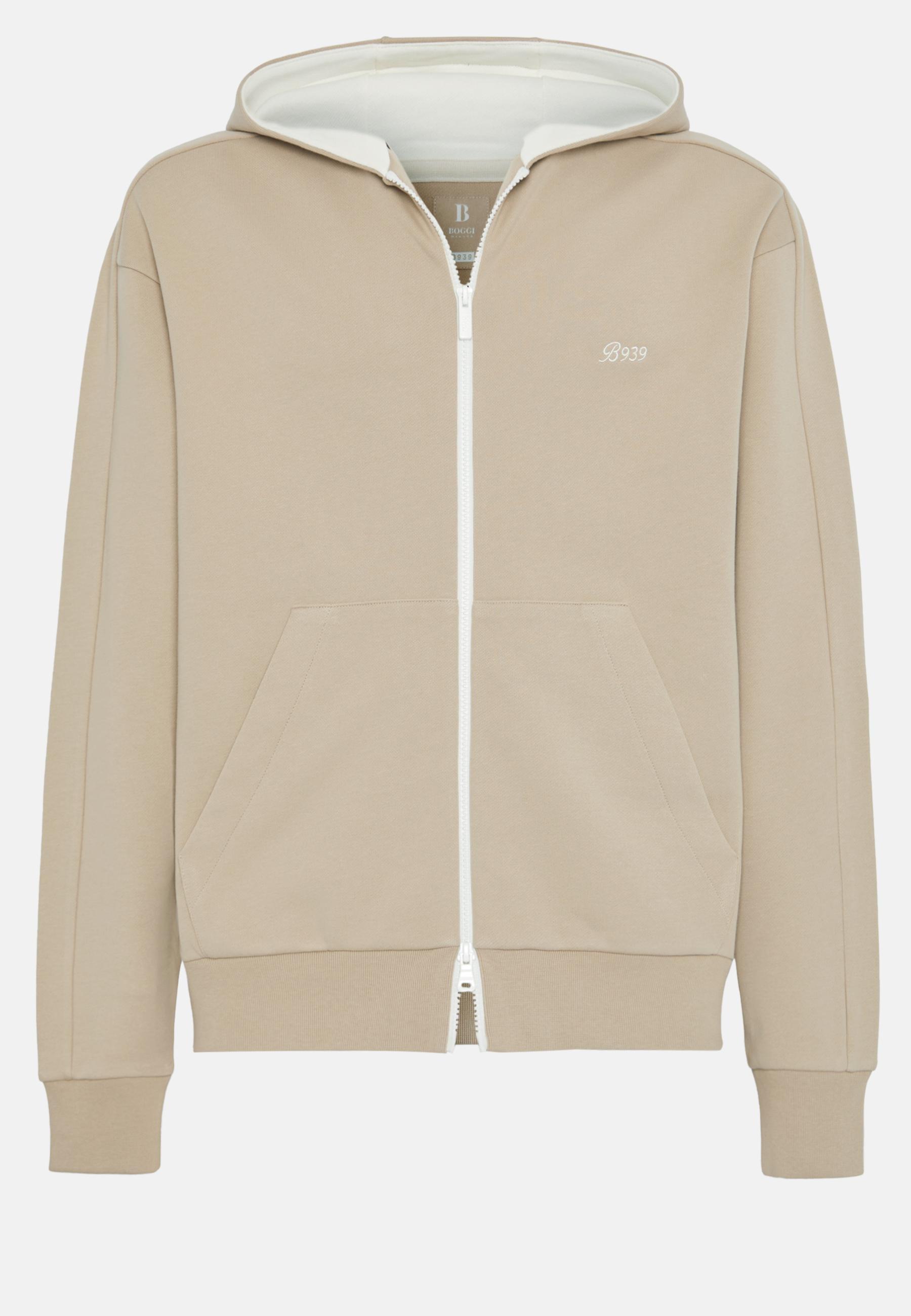 Full Zip Sweatshirt In Organic Cotton Blend Beige, 3901_BEIG, large image number 6