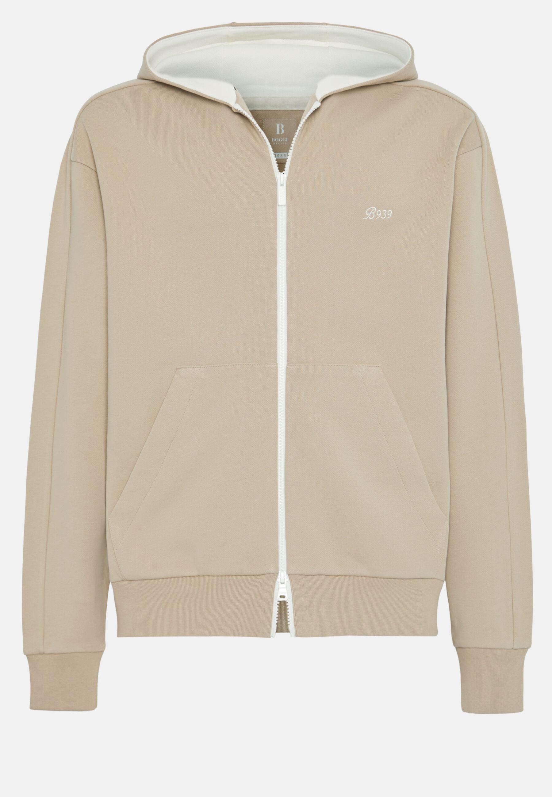 Full Zip Sweatshirt In Organic Cotton Blend Beige, 3901_BEIG, large image number 7