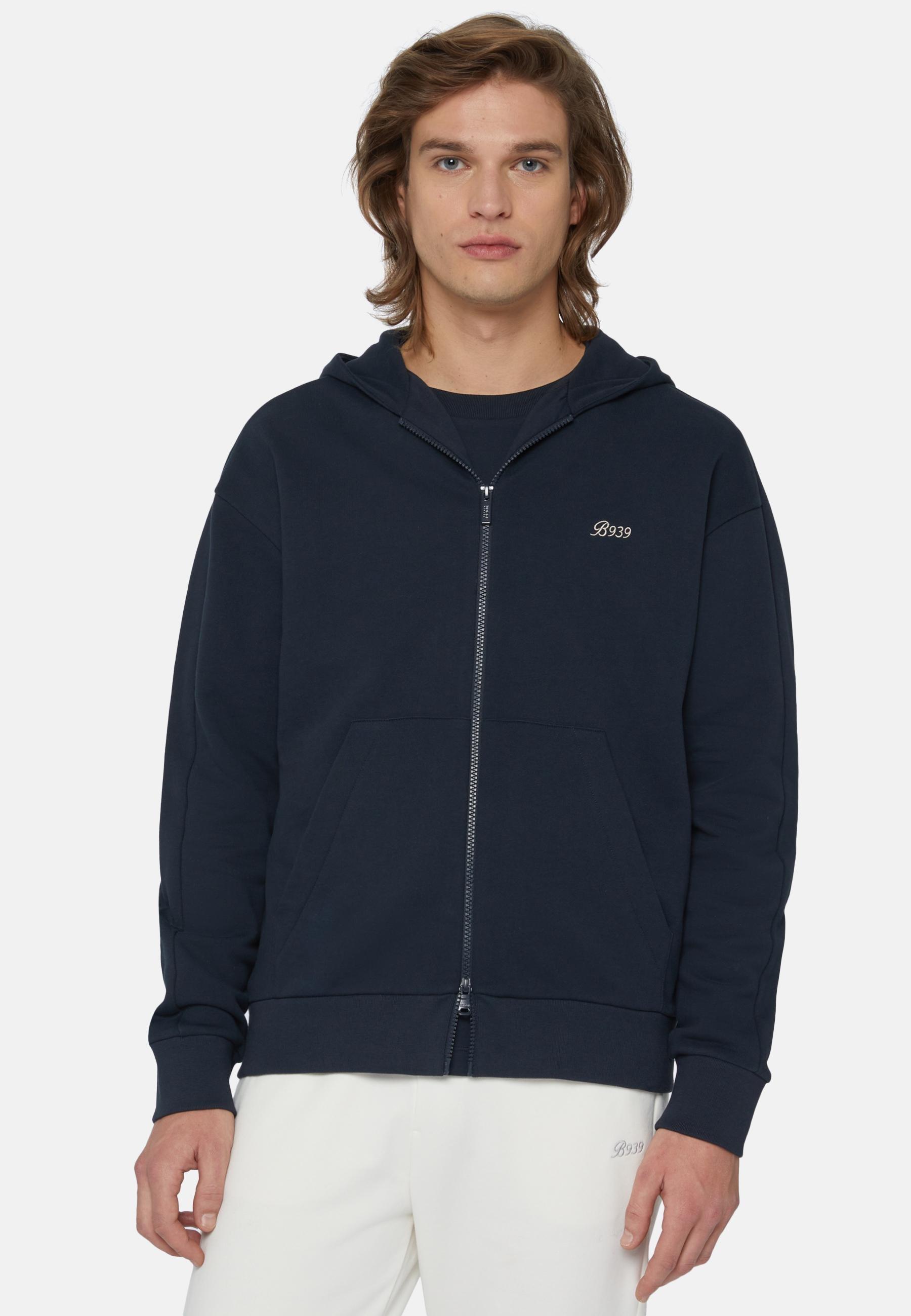 Full Zip Cotton Blend Sweatshirt Navy, , large image number 0