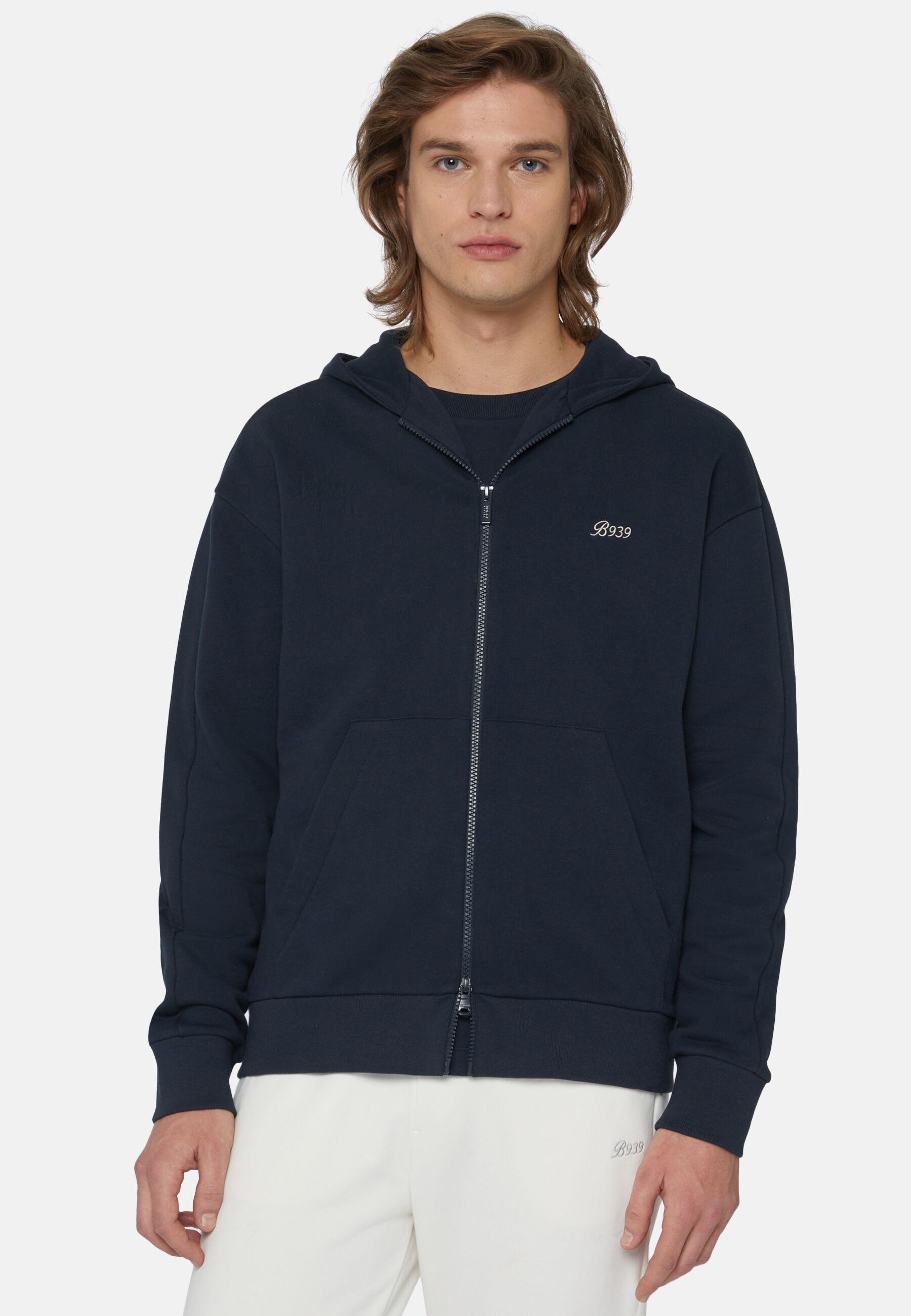 Full Zip Cotton Blend Sweatshirt Navy, Navy blue, large image number 0