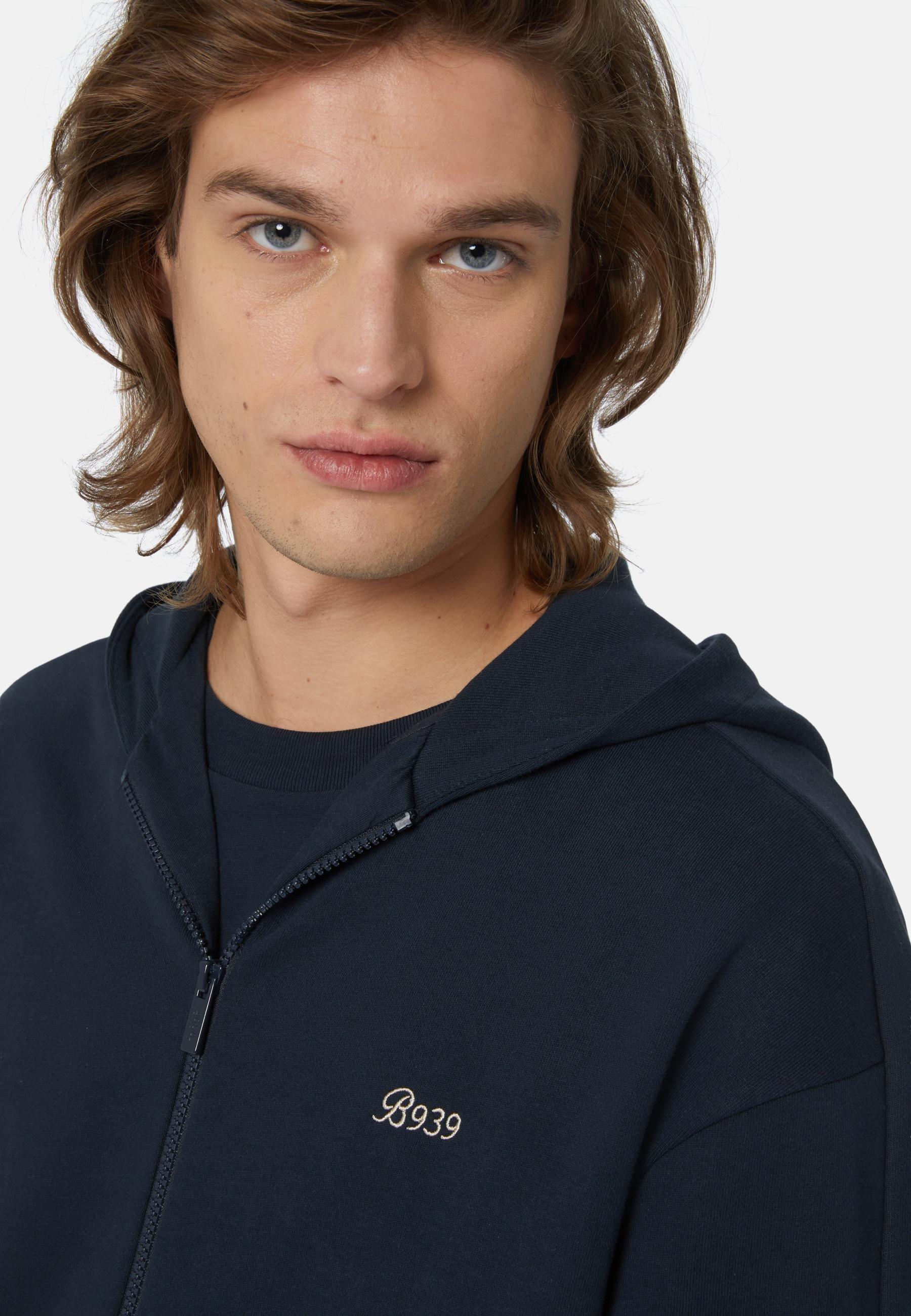 Full Zip Cotton Blend Sweatshirt Navy, Navy blue, large image number 1