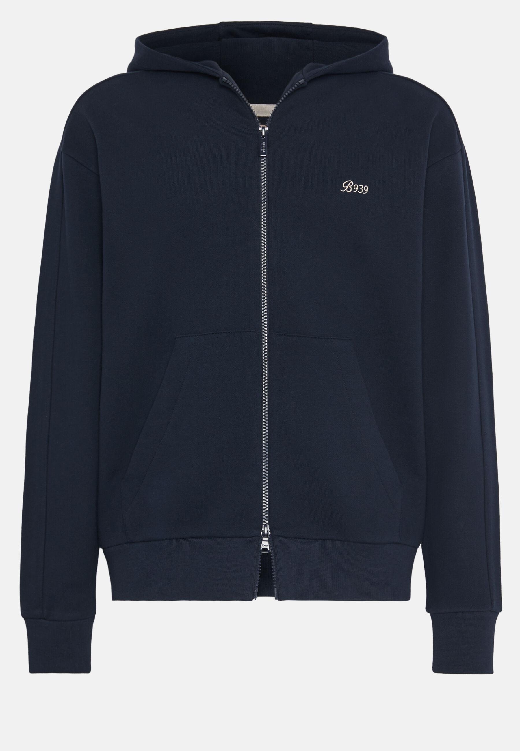Sweatshirt in Full Zip Cotton Blend, Navy Blue, Navy blue, large image number 6