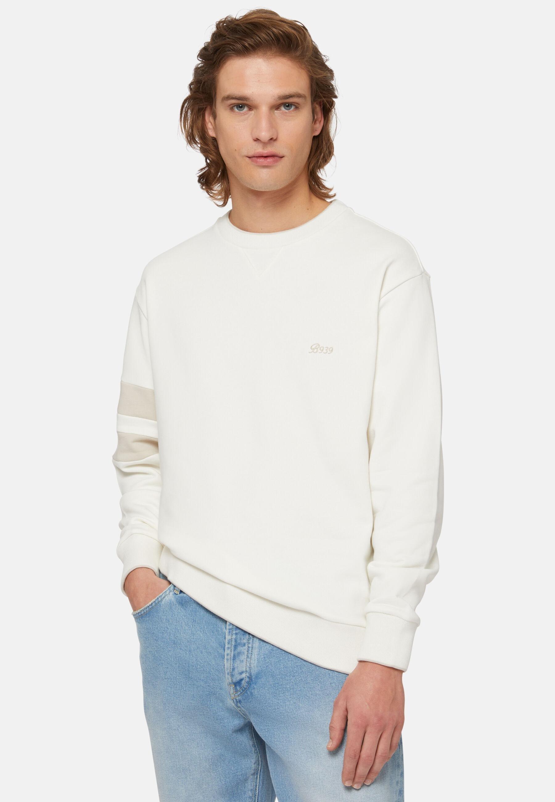 Crew Neck Sweatshirt In Organic Cotton Blend White, White, large image number 0
