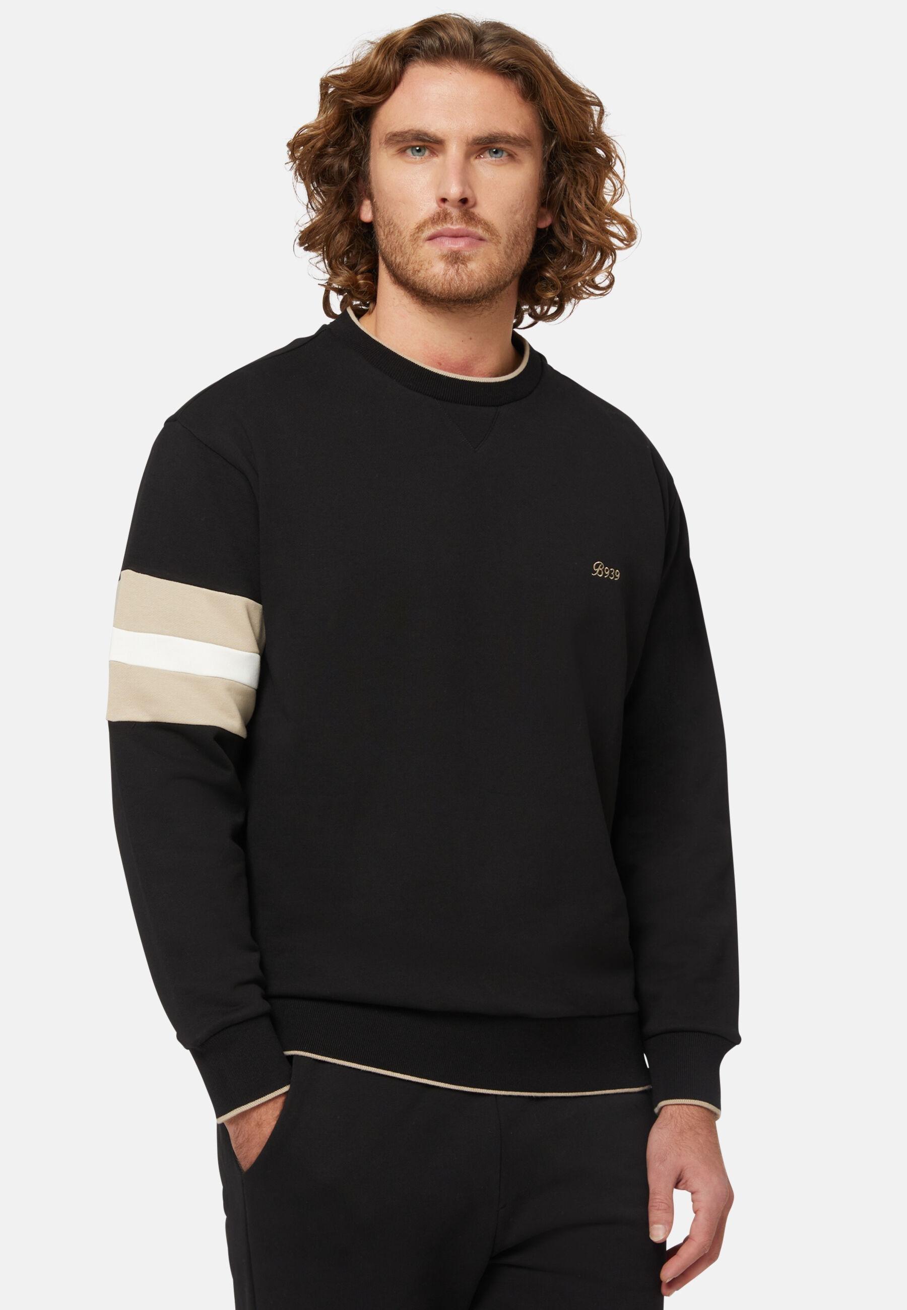 Crew Neck Sweatshirt In Organic Cotton Blend Black, Black, medium