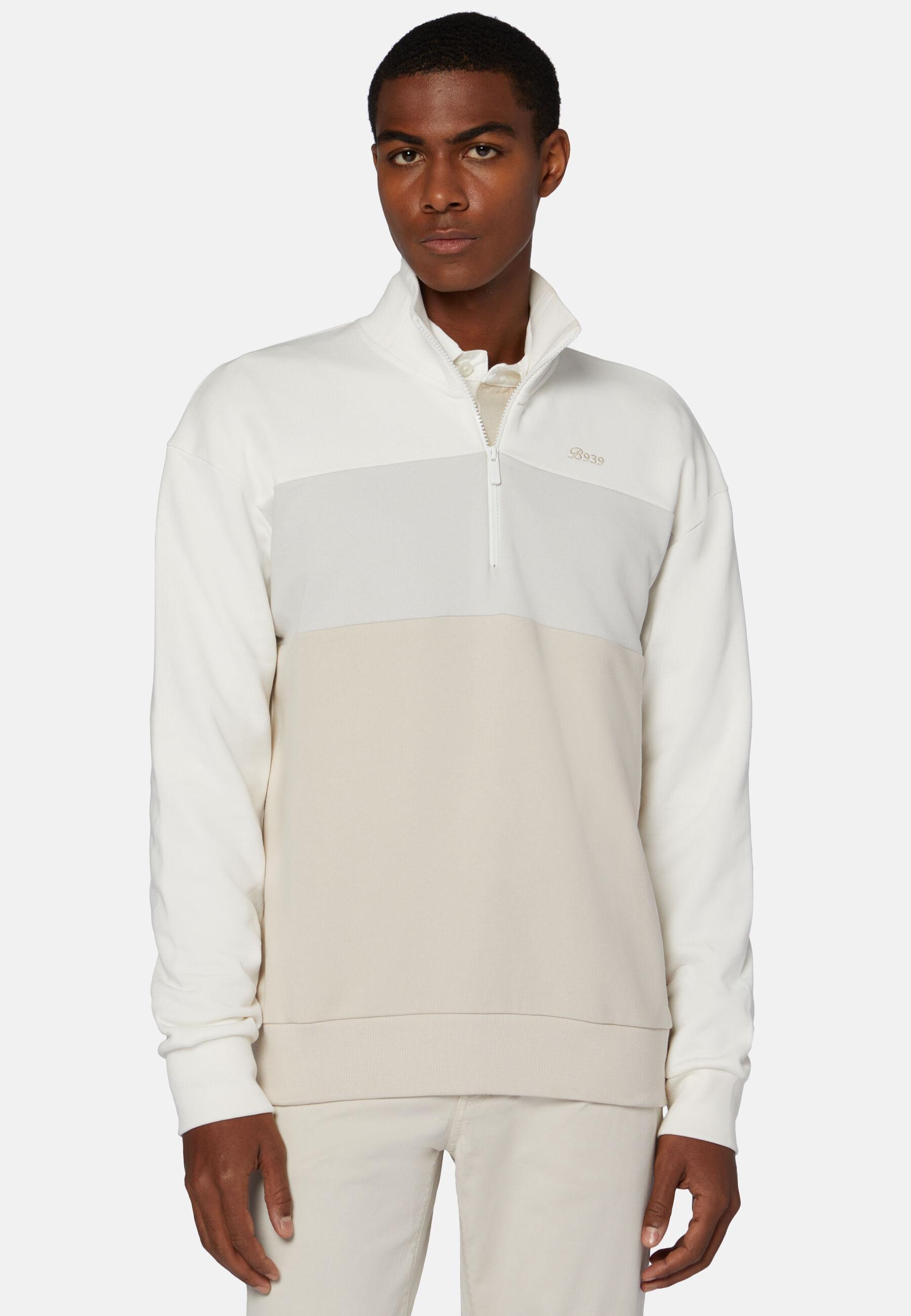 Half Zip Sweatshirt In Organic Cotton Blend White, White, large image number 1