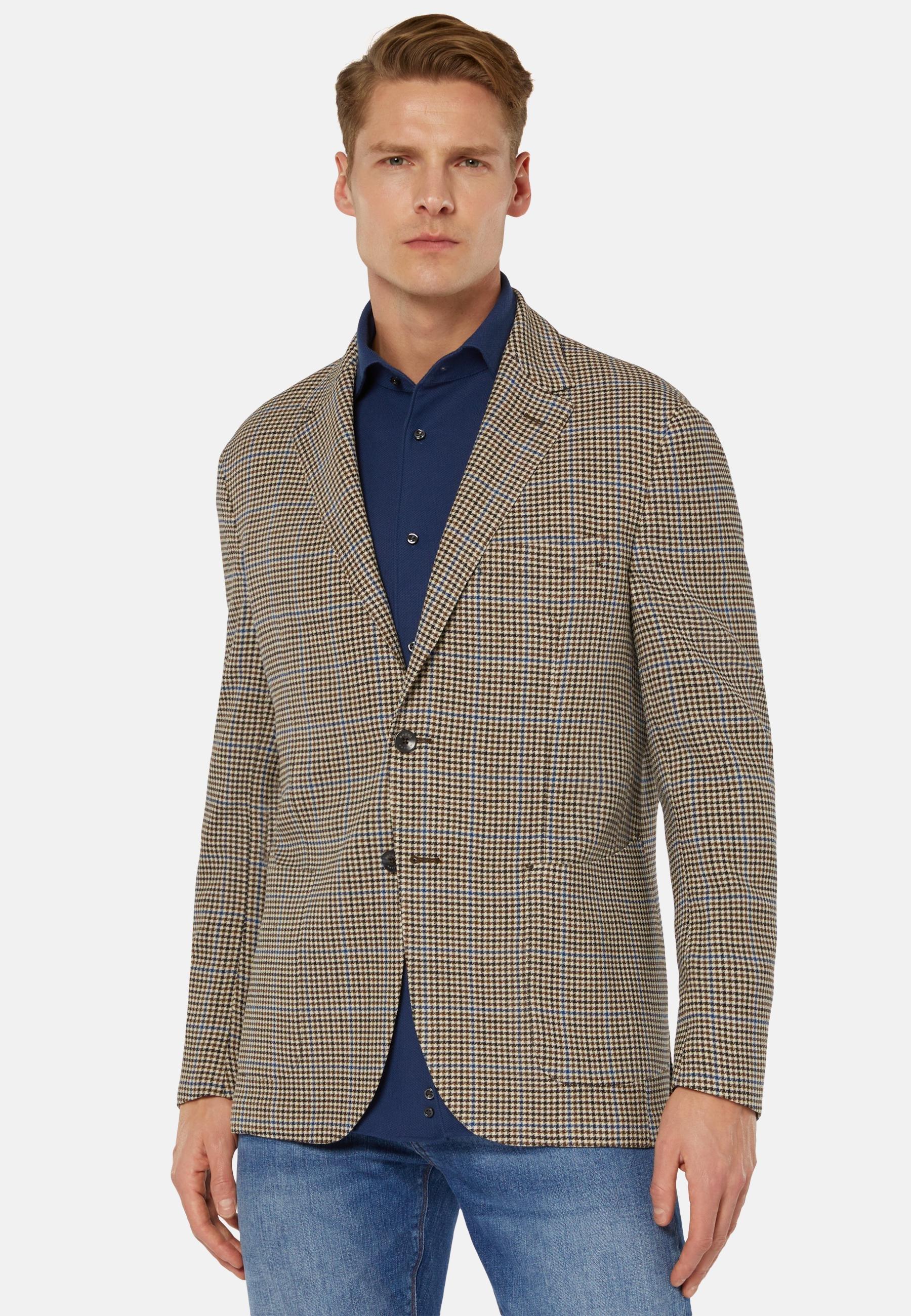 Boggi Milano - Beige Houndstooth Stretch Wool Jacket