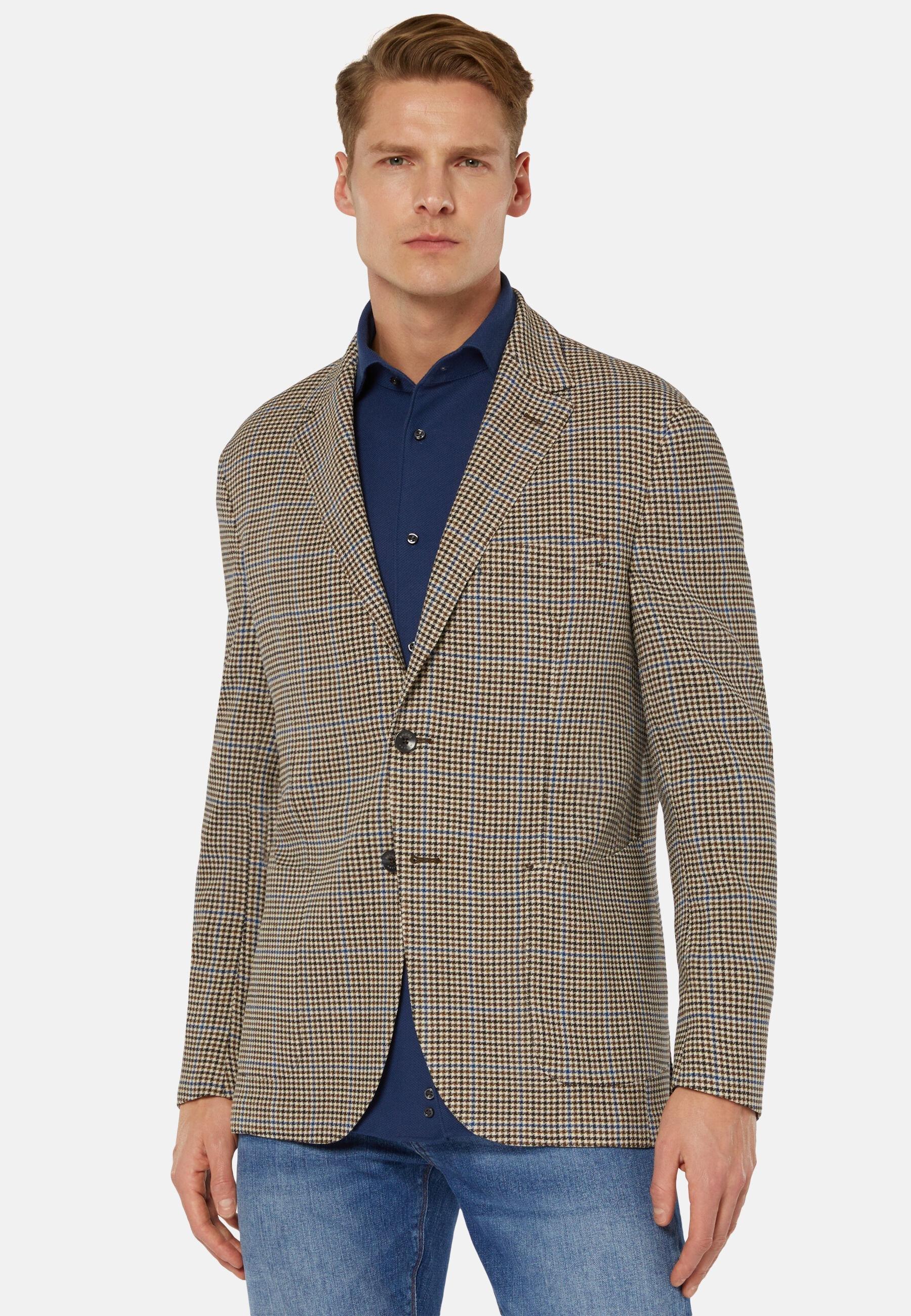 Houndstooth Stretch Wool Jacket Beige, Beige, large image number 0