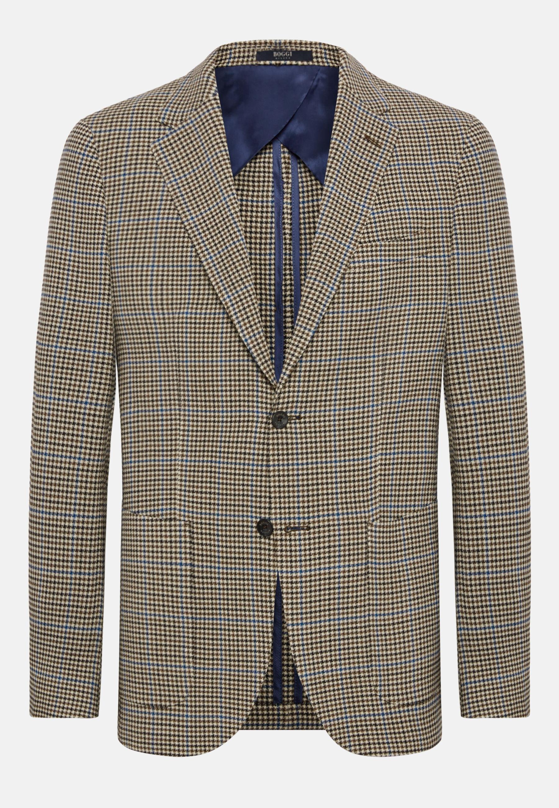 Boggi Milano - Beige Houndstooth Stretch Wool Jacket